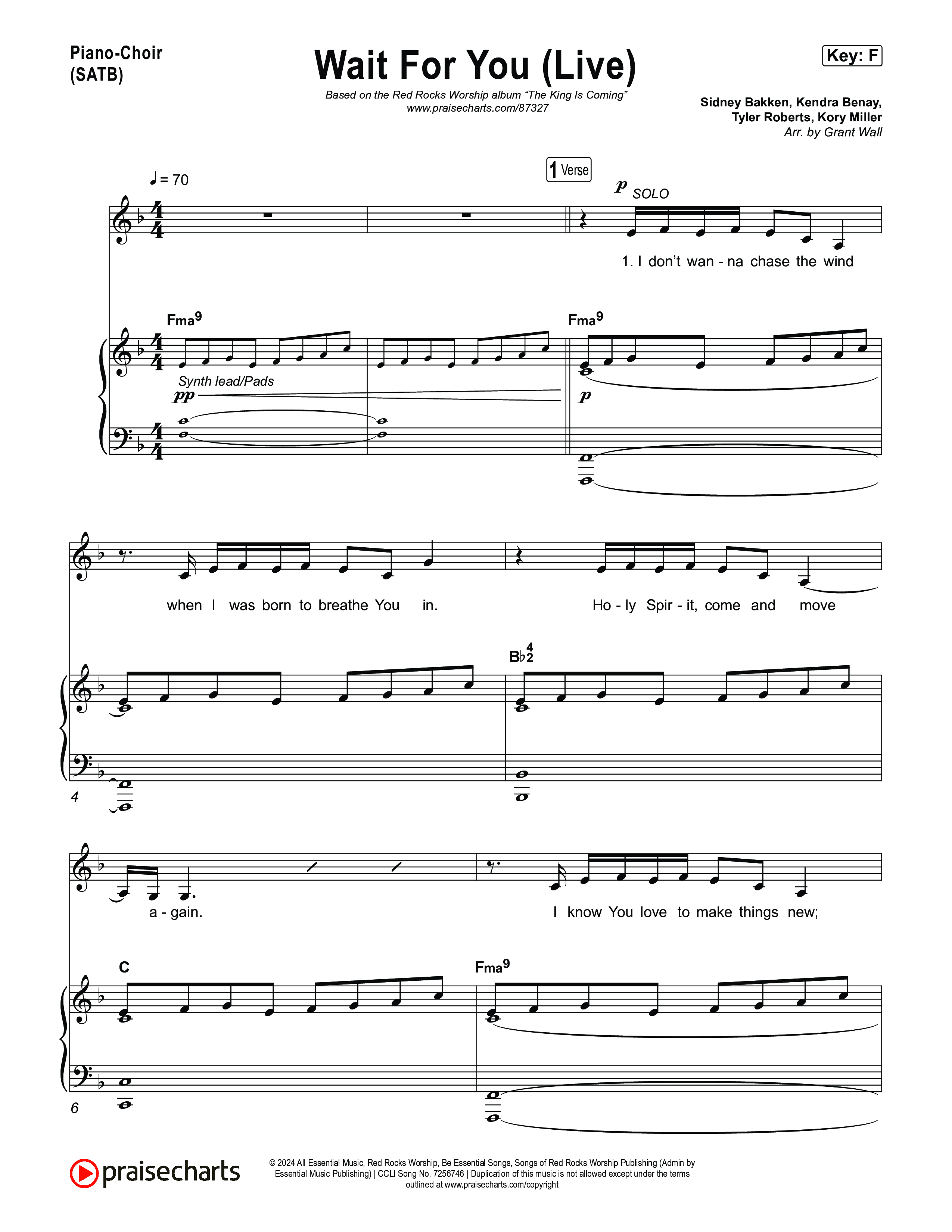 Wait For You (Live) Piano/Vocal Pack (Red Rocks Worship / Sidney Bakken)