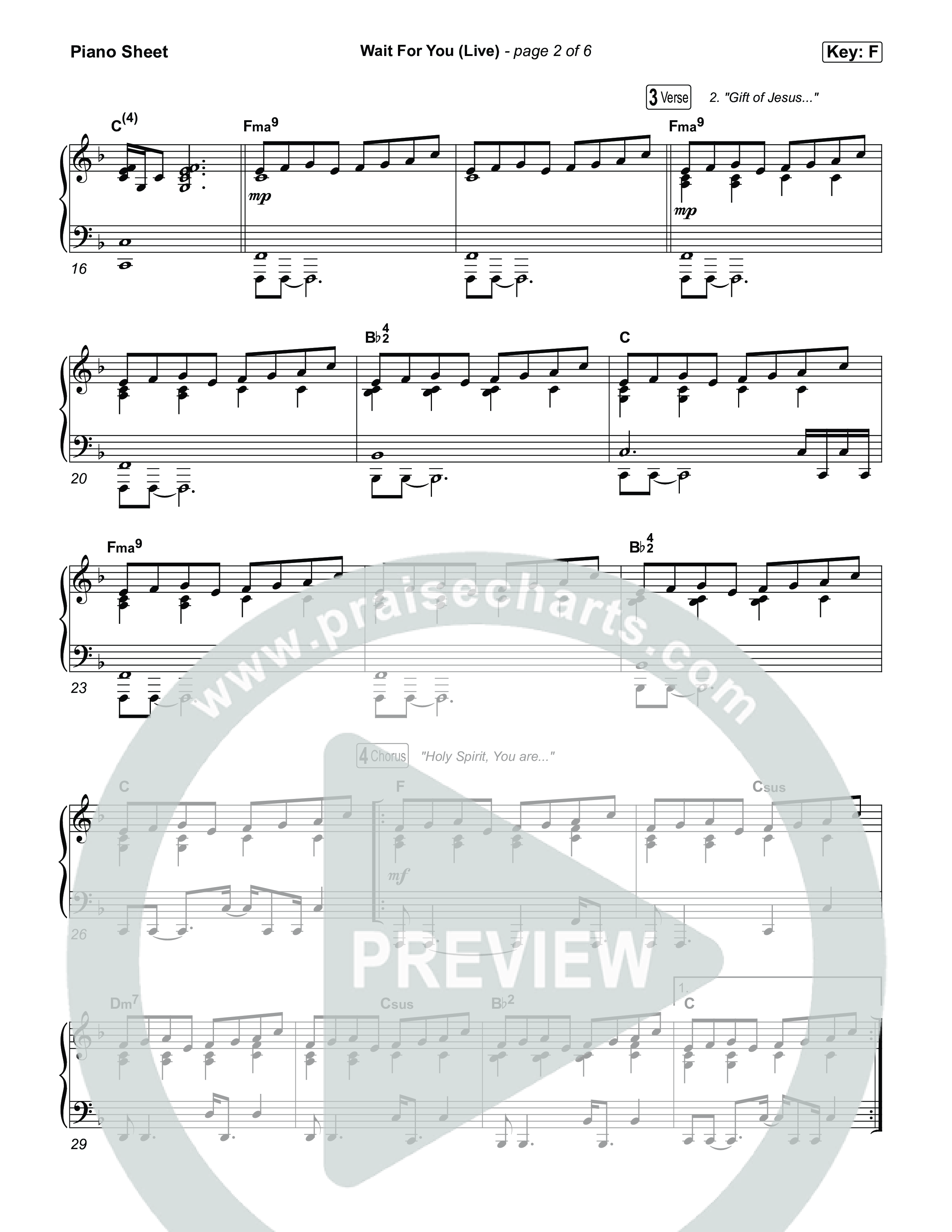 Wait For You (Live) Piano Sheet (Red Rocks Worship / Sidney Bakken)