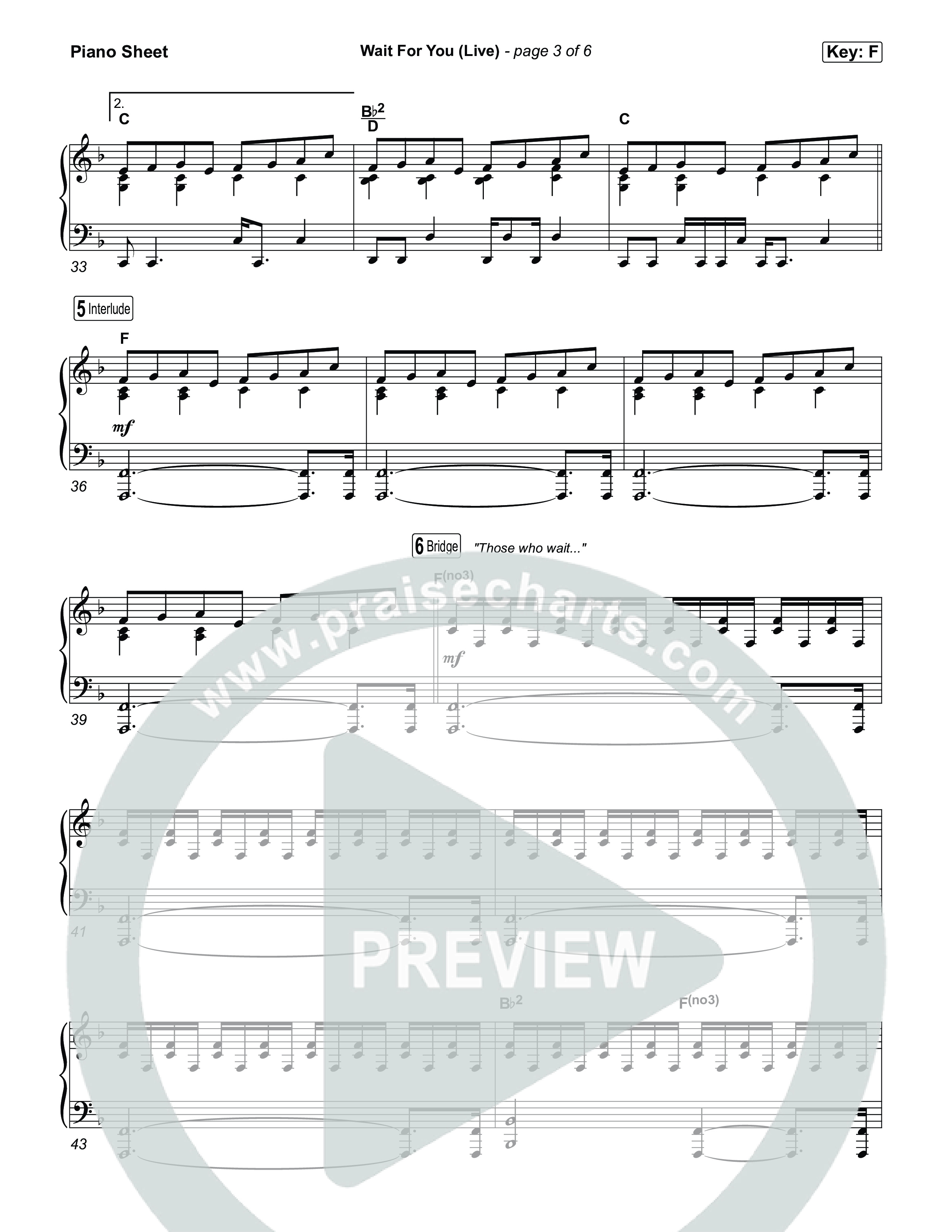 Wait For You (Live) Piano Sheet (Red Rocks Worship / Sidney Bakken)