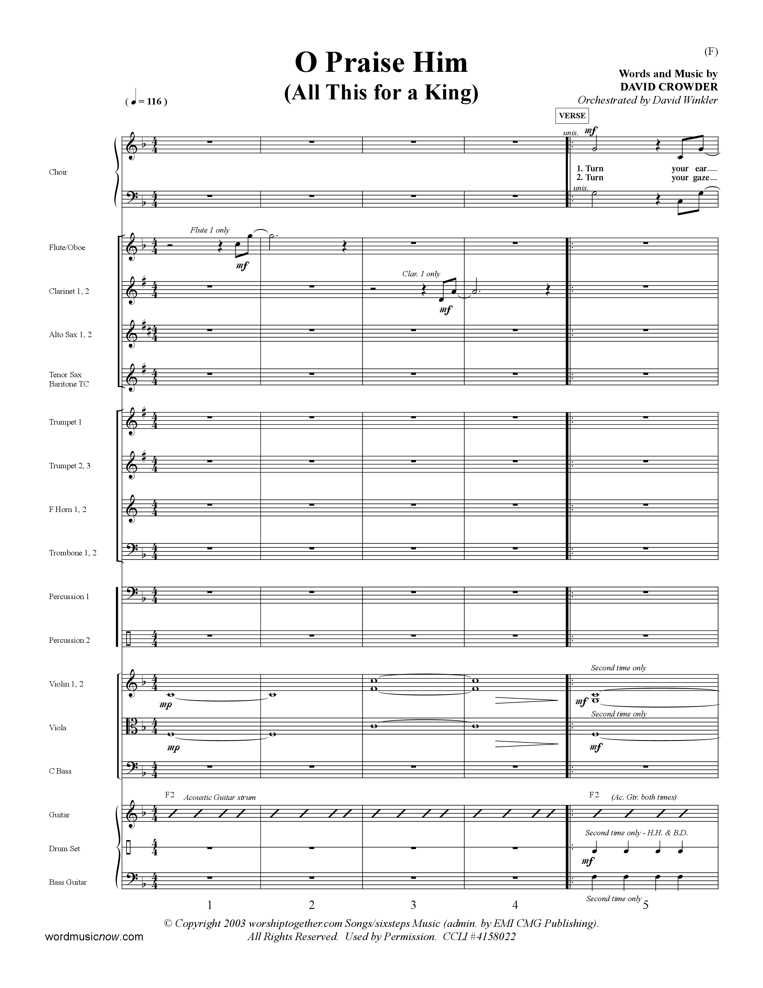 O Praise Him (Choral Anthem SATB) Orchestration (Word Music Choral / Orch. David Winkler)