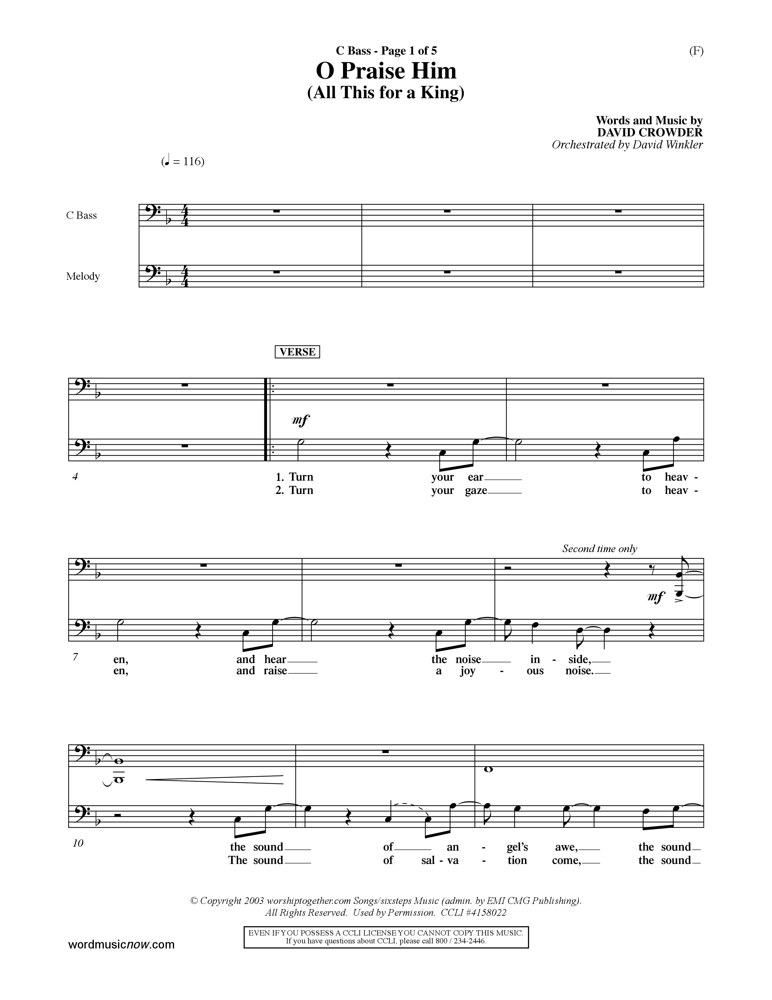 O Praise Him (Choral Anthem SATB) Contrabass (Word Music Choral / Orch. David Winkler)
