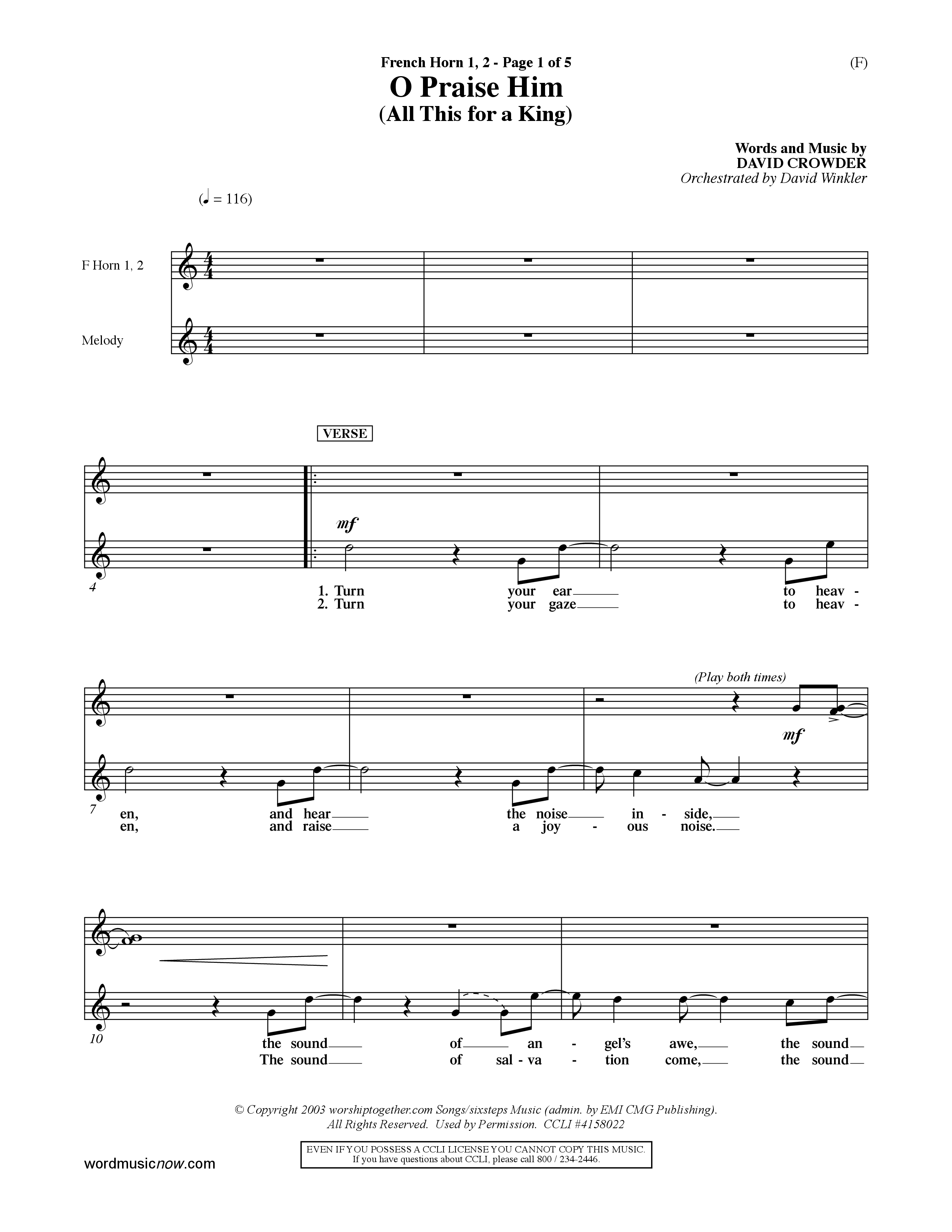 O Praise Him (Choral Anthem SATB) French Horn (Word Music Choral / Orch. David Winkler)