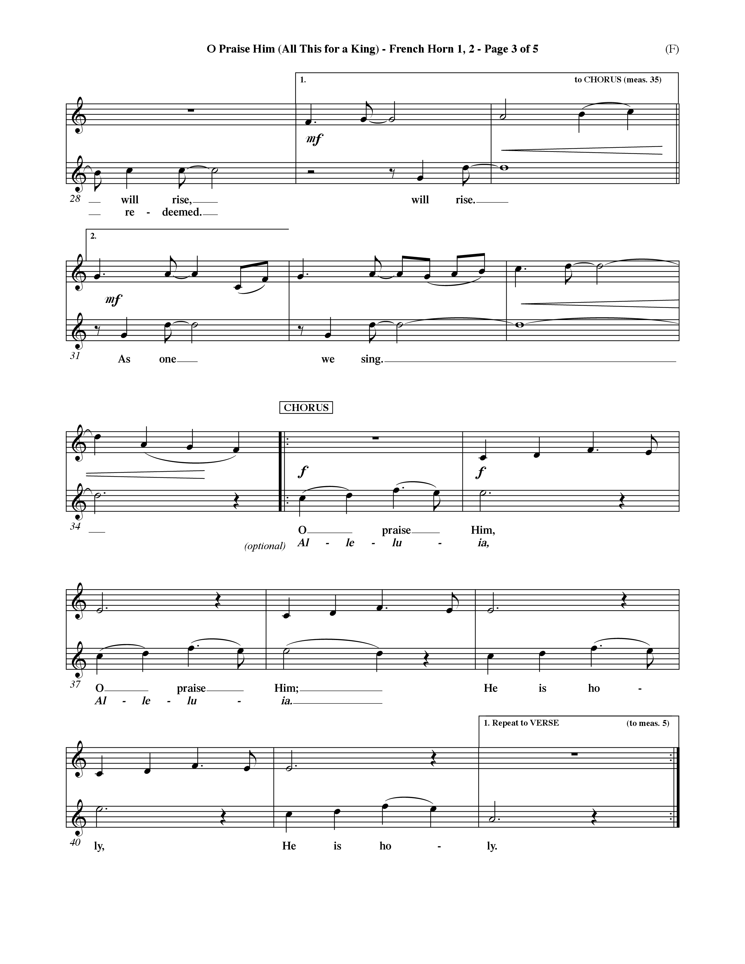 O Praise Him (Choral Anthem SATB) French Horn (Word Music Choral / Orch. David Winkler)