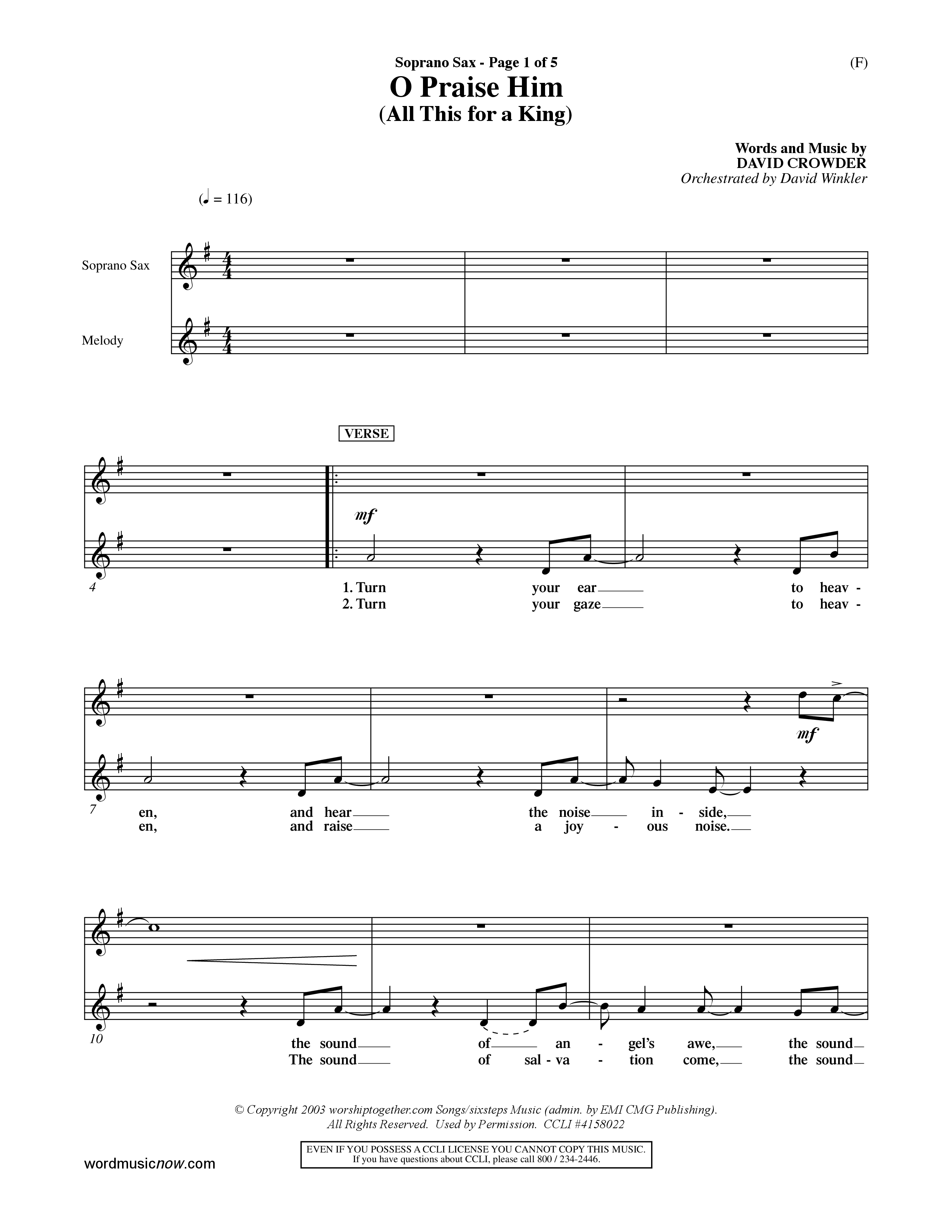 O Praise Him (Choral Anthem SATB) Saxophone (Word Music Choral / Orch. David Winkler)