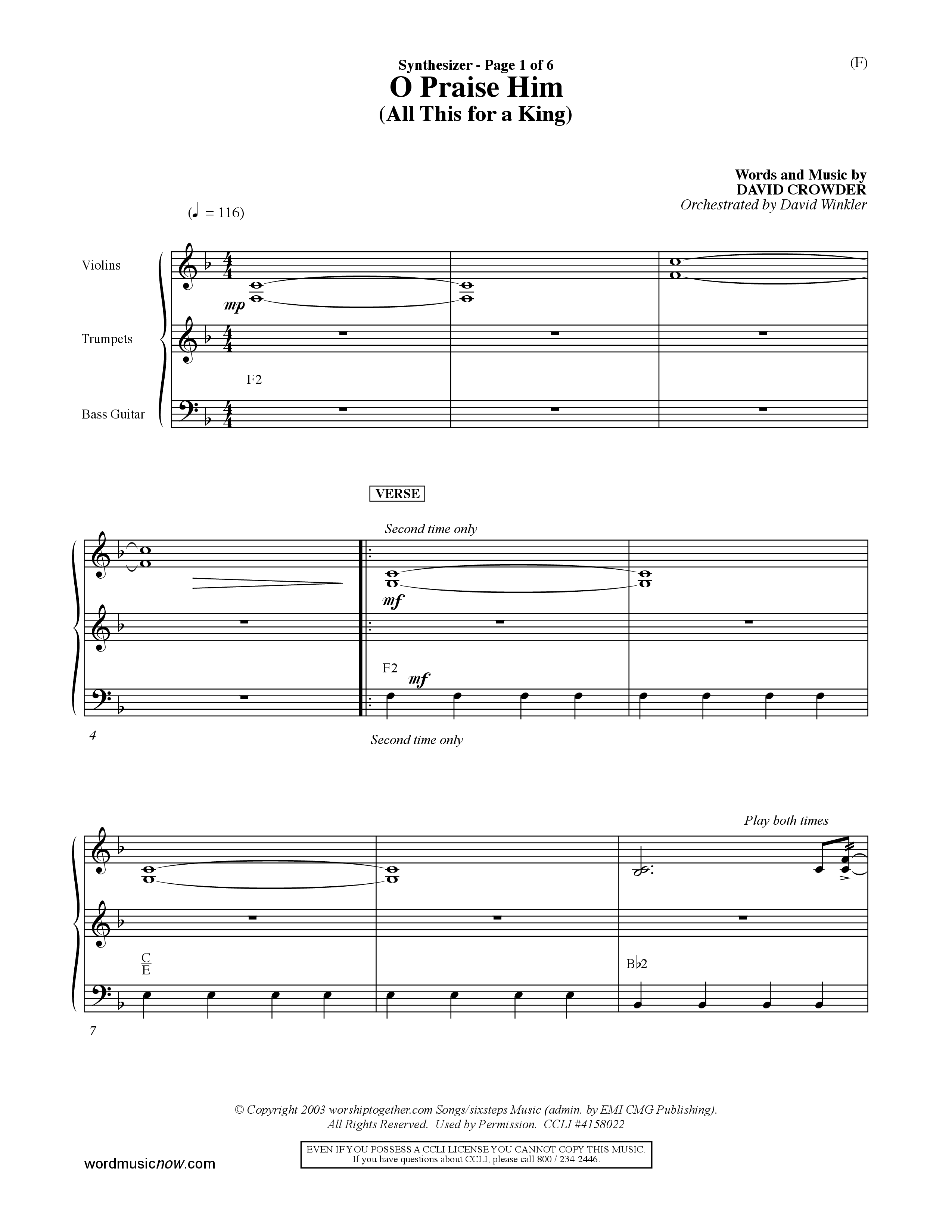 O Praise Him (Choral Anthem SATB) Synth (Word Music Choral / Orch. David Winkler)