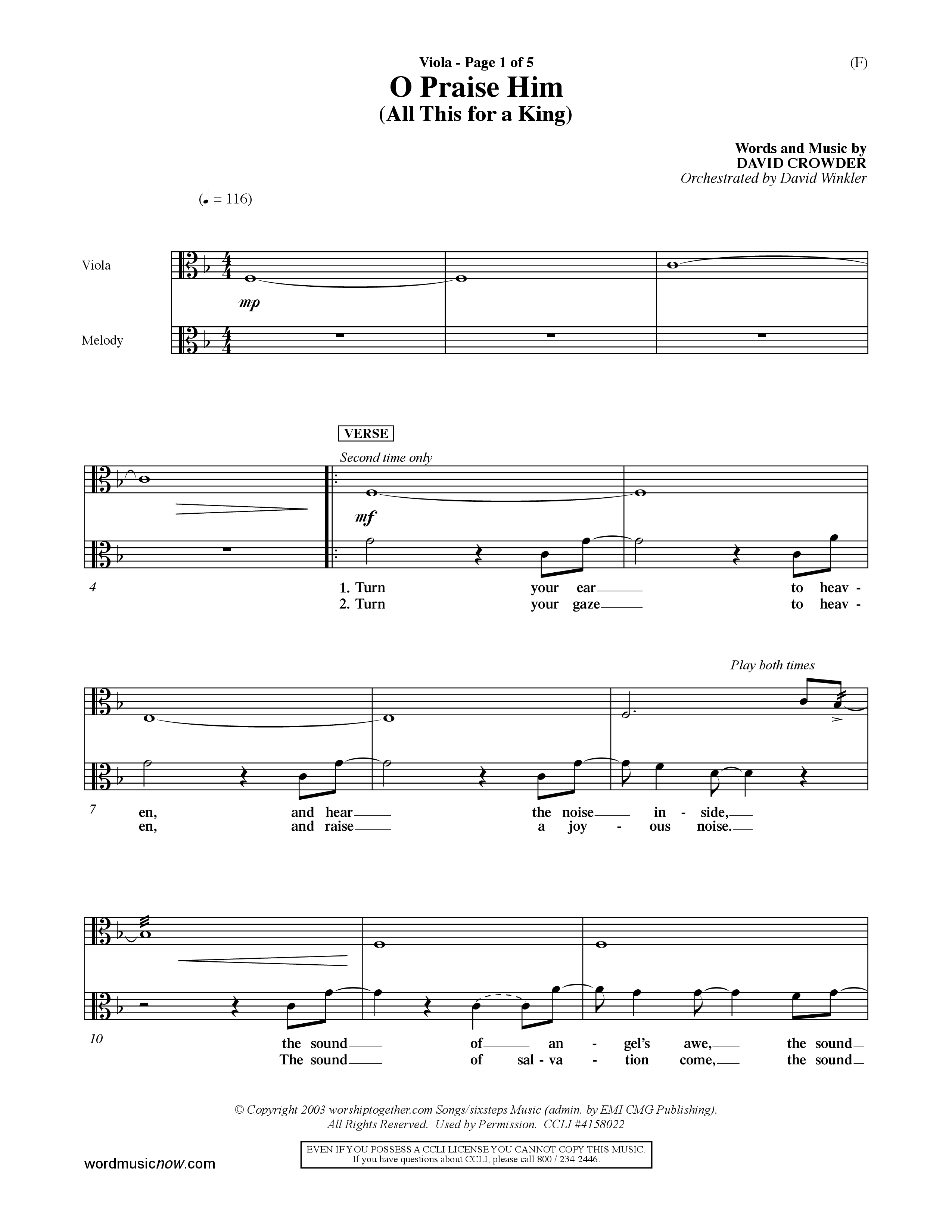 O Praise Him (Choral Anthem SATB) Viola (Word Music Choral / Orch. David Winkler)