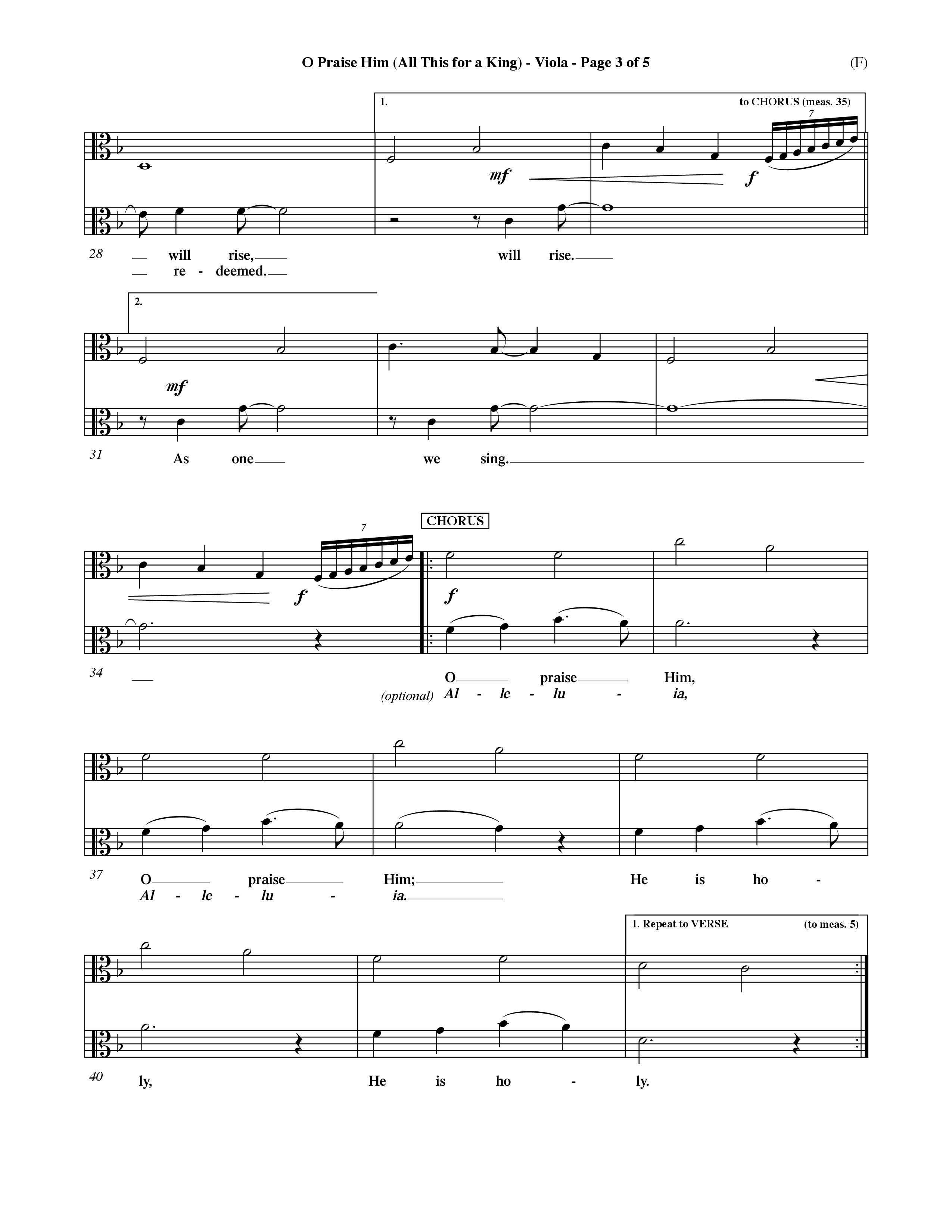 O Praise Him (Choral Anthem SATB) Viola (Word Music Choral / Orch. David Winkler)