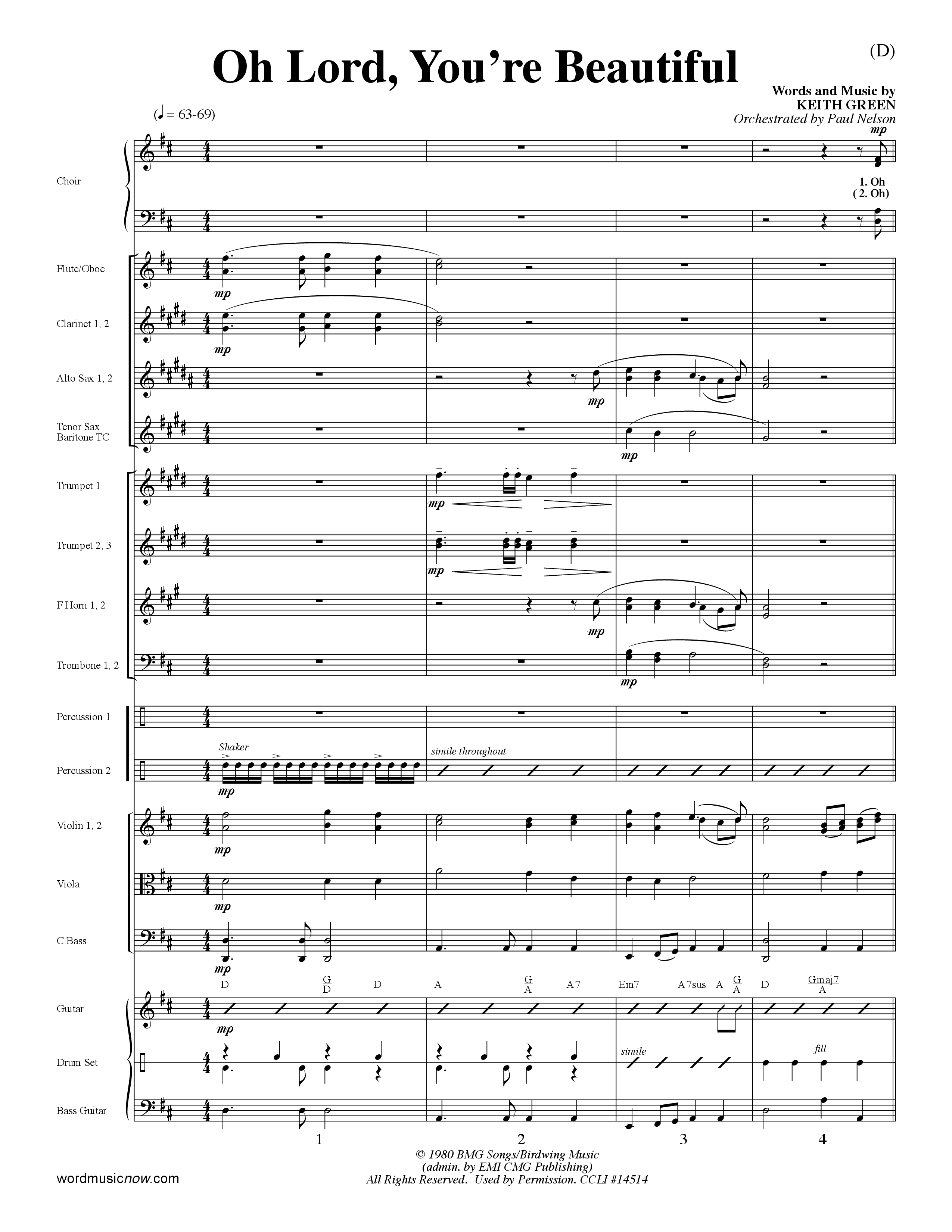 Oh Lord You're Beautiful (Choral Anthem SATB) Orchestration (Word Music Choral / Orch. Paul Nelson)