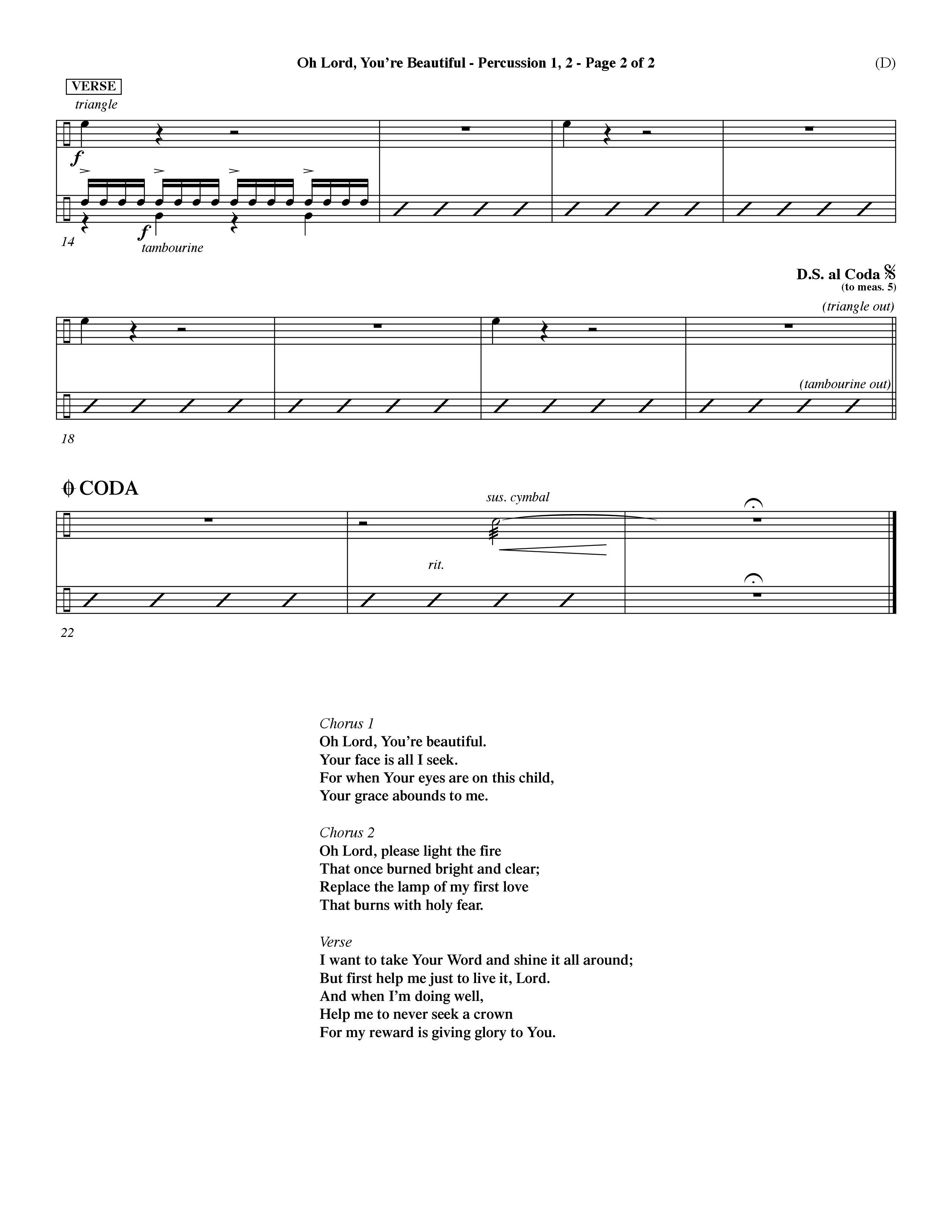 Oh Lord You're Beautiful (Choral Anthem SATB) Percussion 1/2 (Word Music Choral / Orch. Paul Nelson)