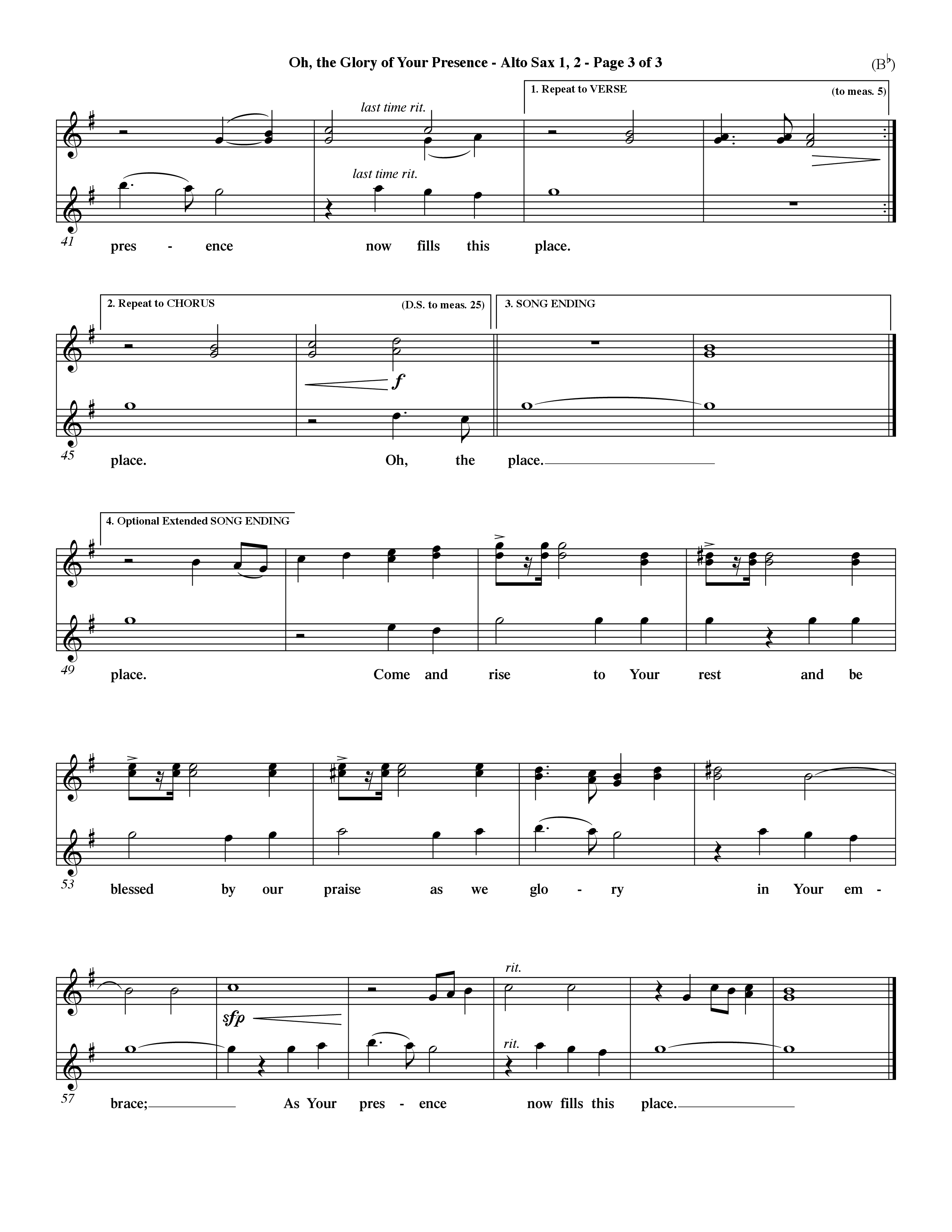 Oh The Glory Of Your Presence (Choral Anthem SATB) Alto Sax 1/2 (Word Music Choral / Orch. David Winkler)