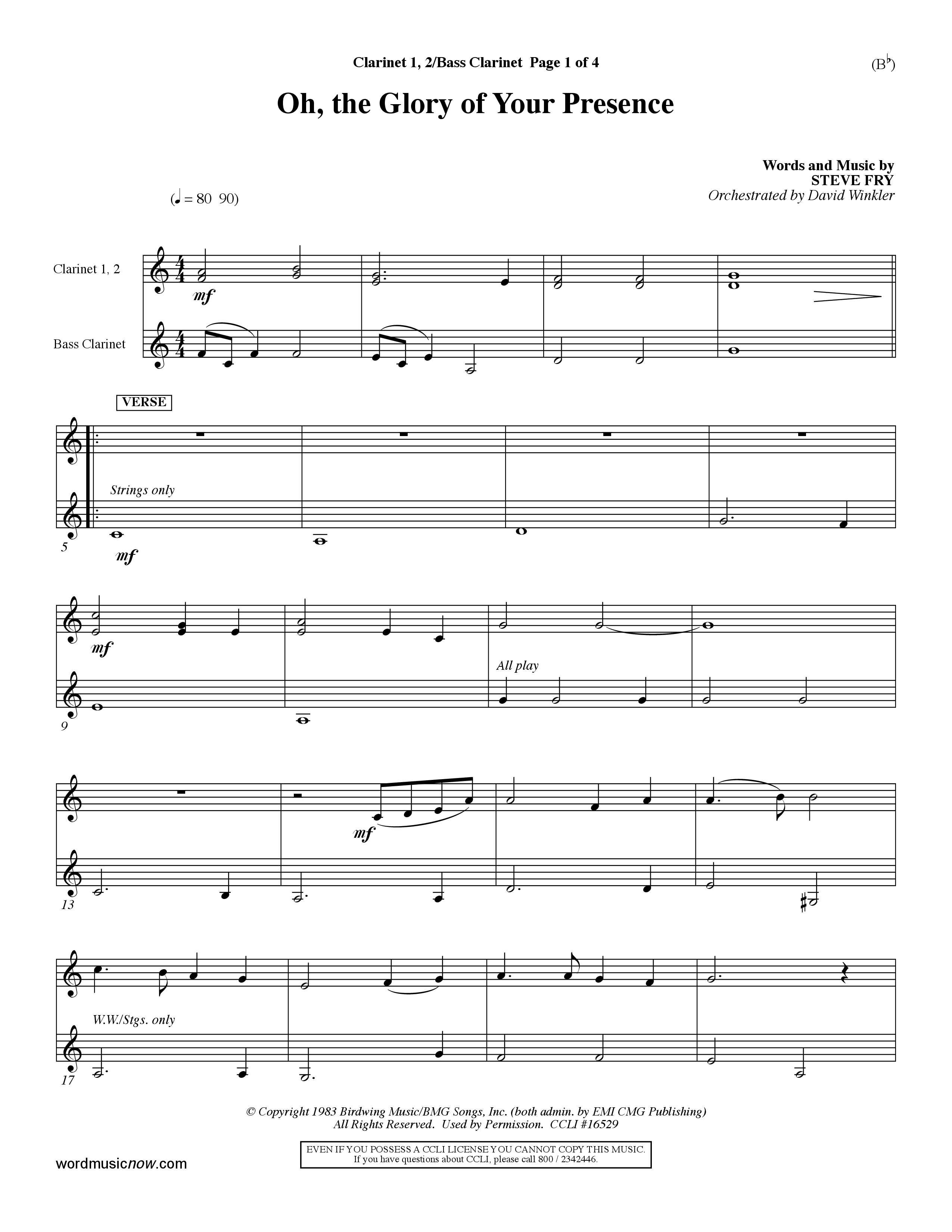 Oh The Glory Of Your Presence (Choral Anthem SATB) Clarinet 1/2, Bass Clarinet (Word Music Choral / Orch. David Winkler)
