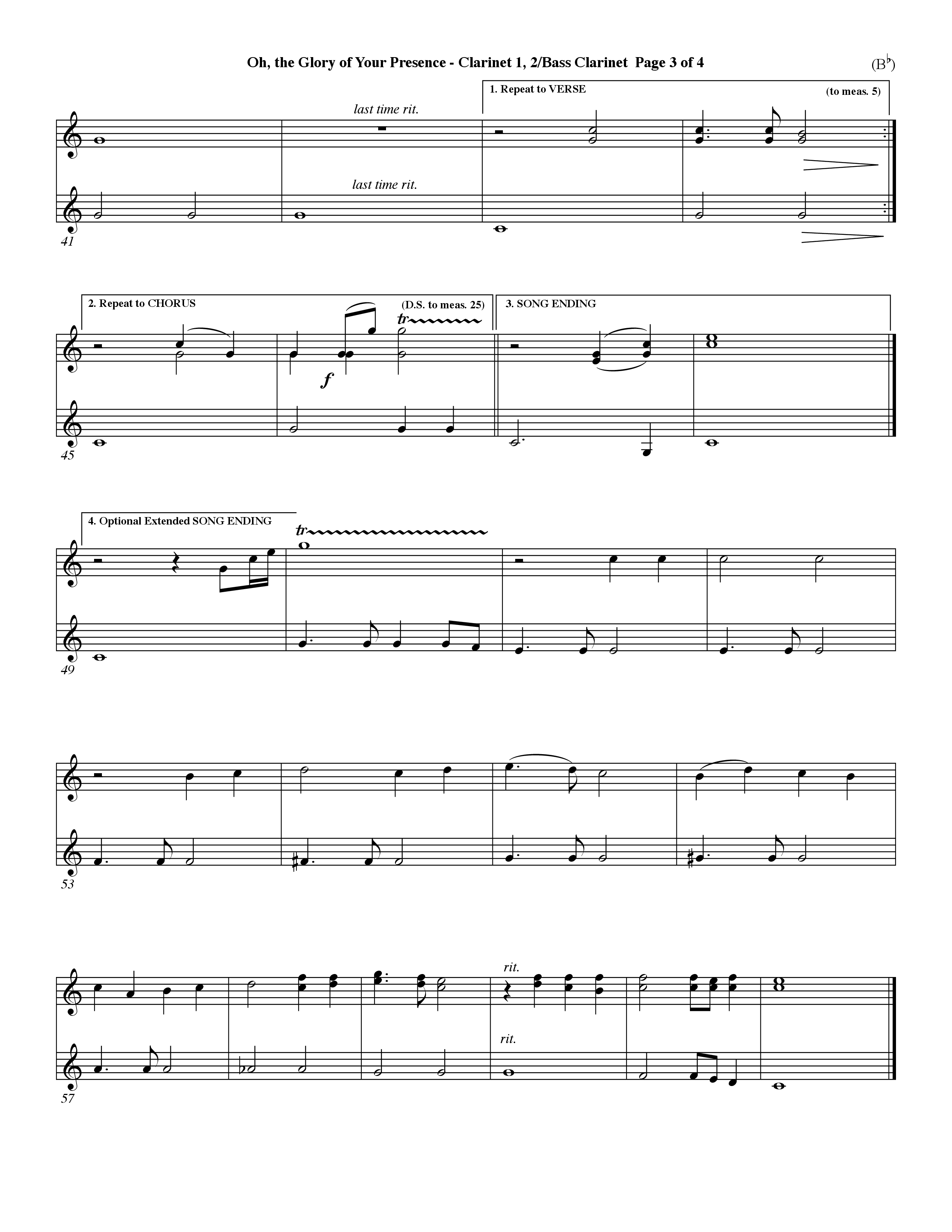 Oh The Glory Of Your Presence (Choral Anthem SATB) Clarinet 1/2, Bass Clarinet (Word Music Choral / Orch. David Winkler)