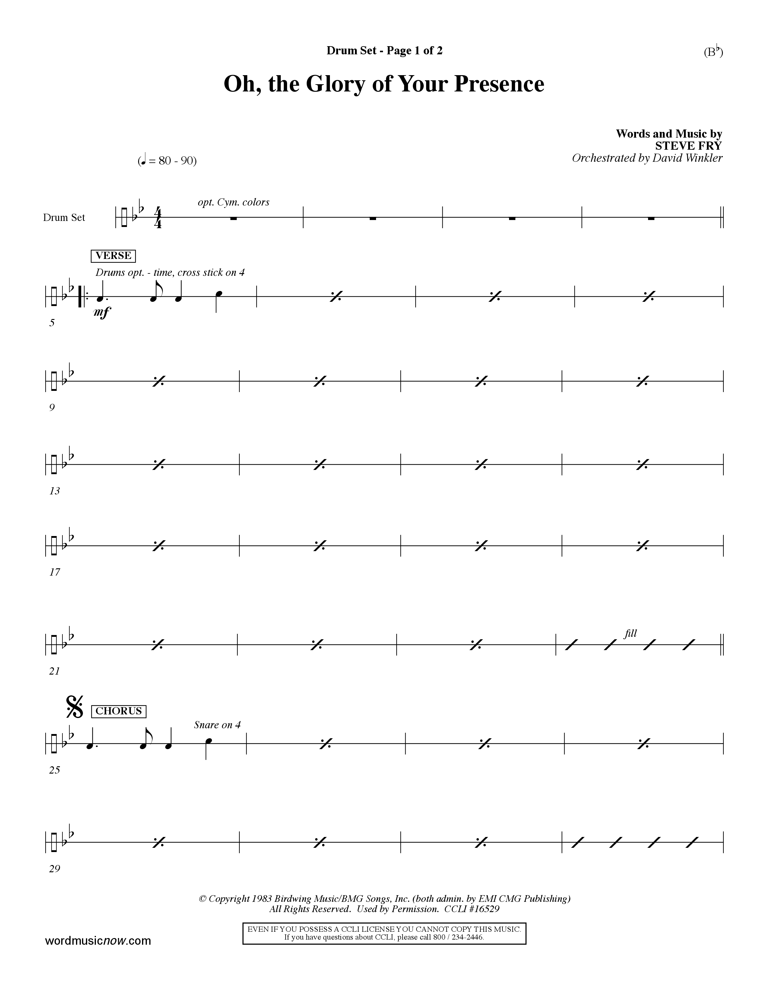Oh The Glory Of Your Presence (Choral Anthem SATB) Drum Set (Word Music Choral / Orch. David Winkler)