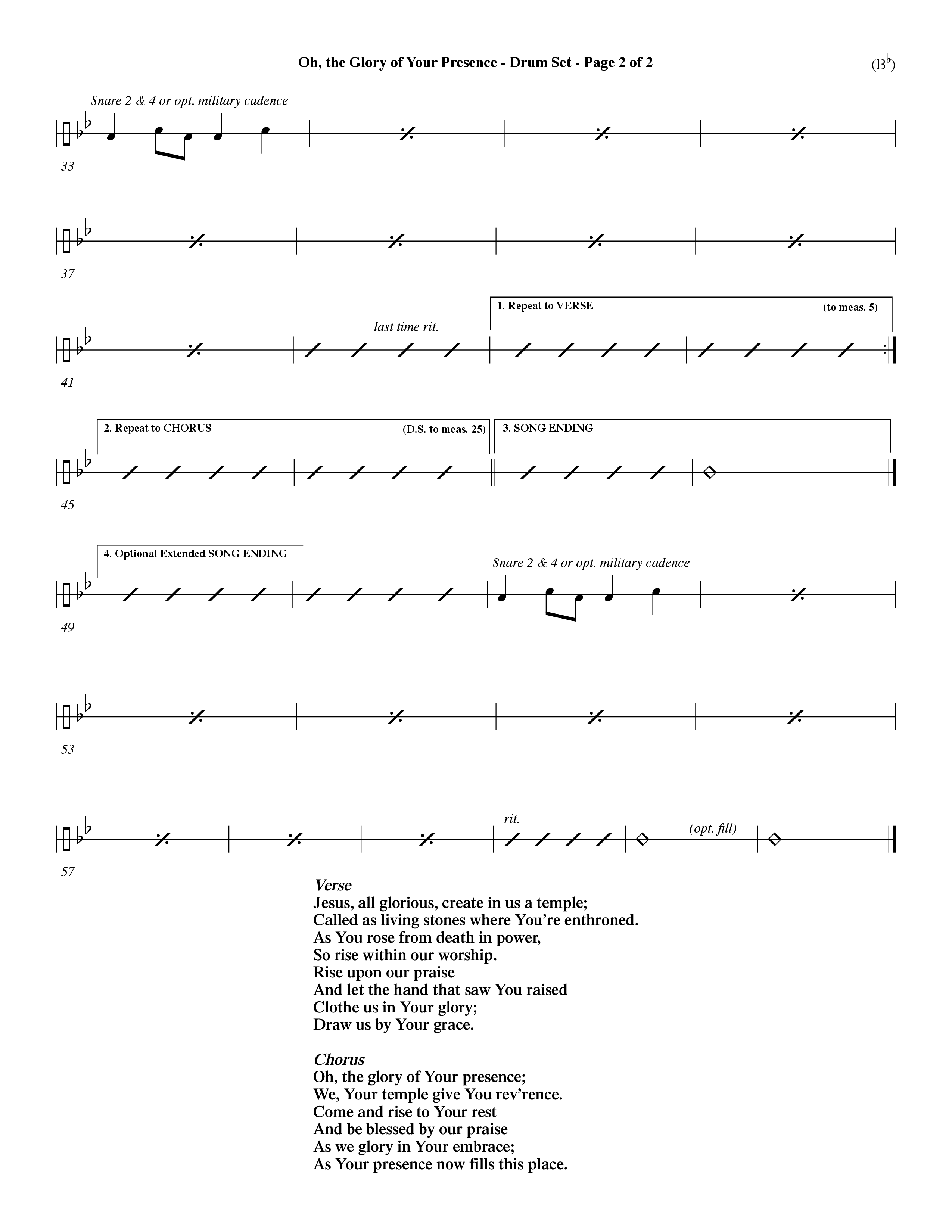 Oh The Glory Of Your Presence (Choral Anthem SATB) Drum Set (Word Music Choral / Orch. David Winkler)