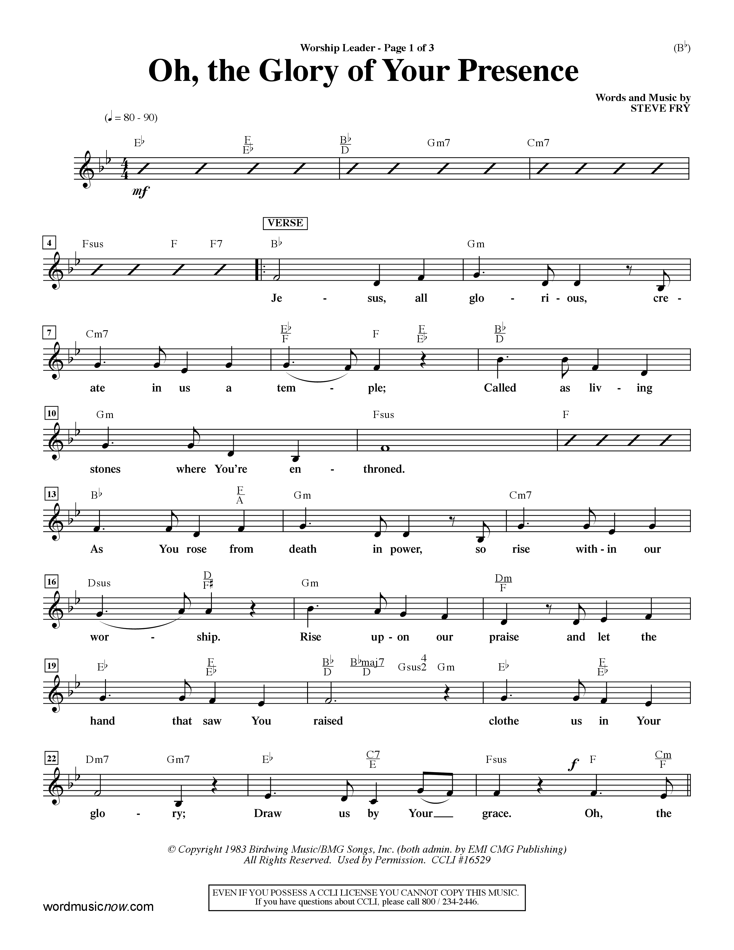 Oh The Glory Of Your Presence (Choral Anthem SATB) Lead Sheet (Mel) (Word Music Choral / Orch. David Winkler)