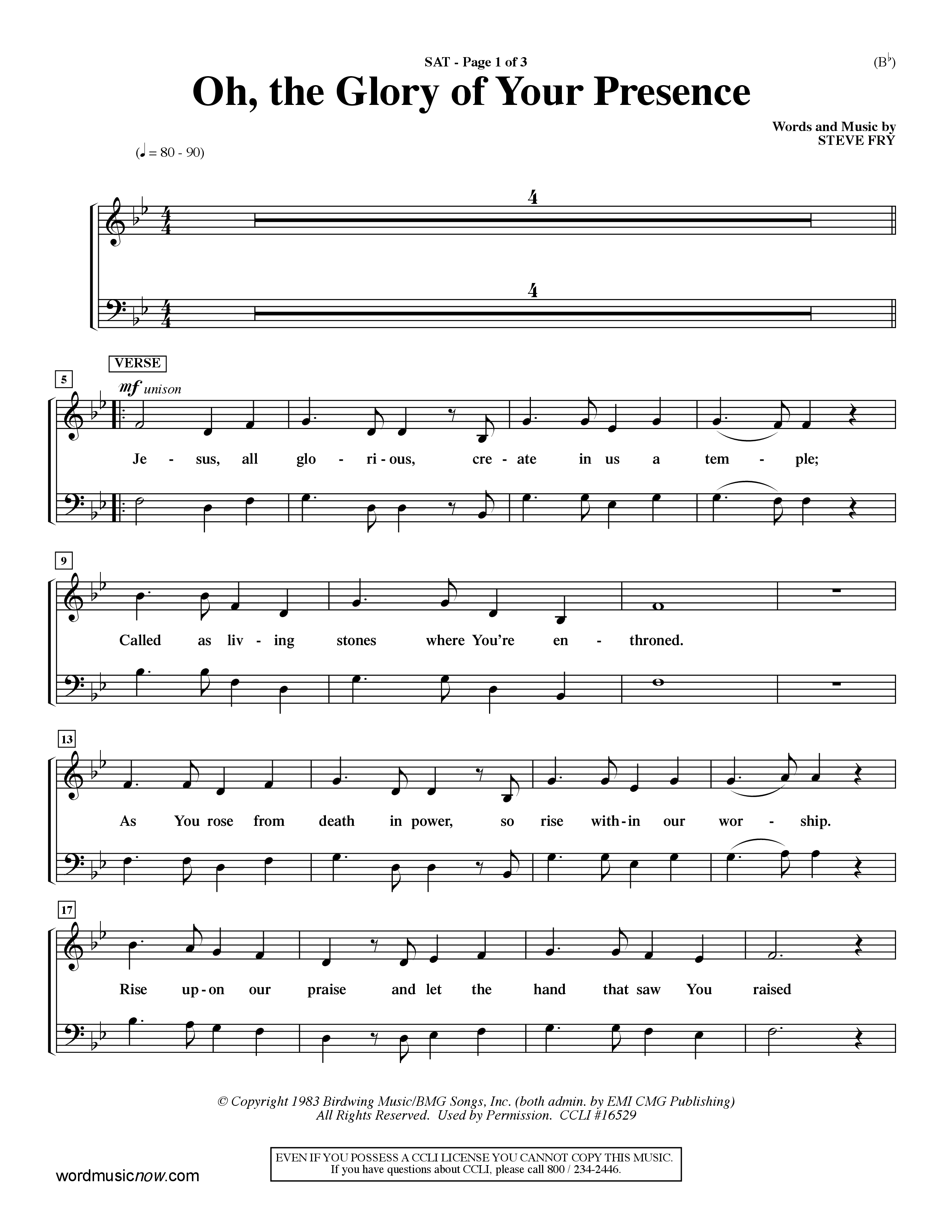 Oh The Glory Of Your Presence (Choral Anthem SATB) Lead Sheet (SAT) (Word Music Choral / Orch. David Winkler)