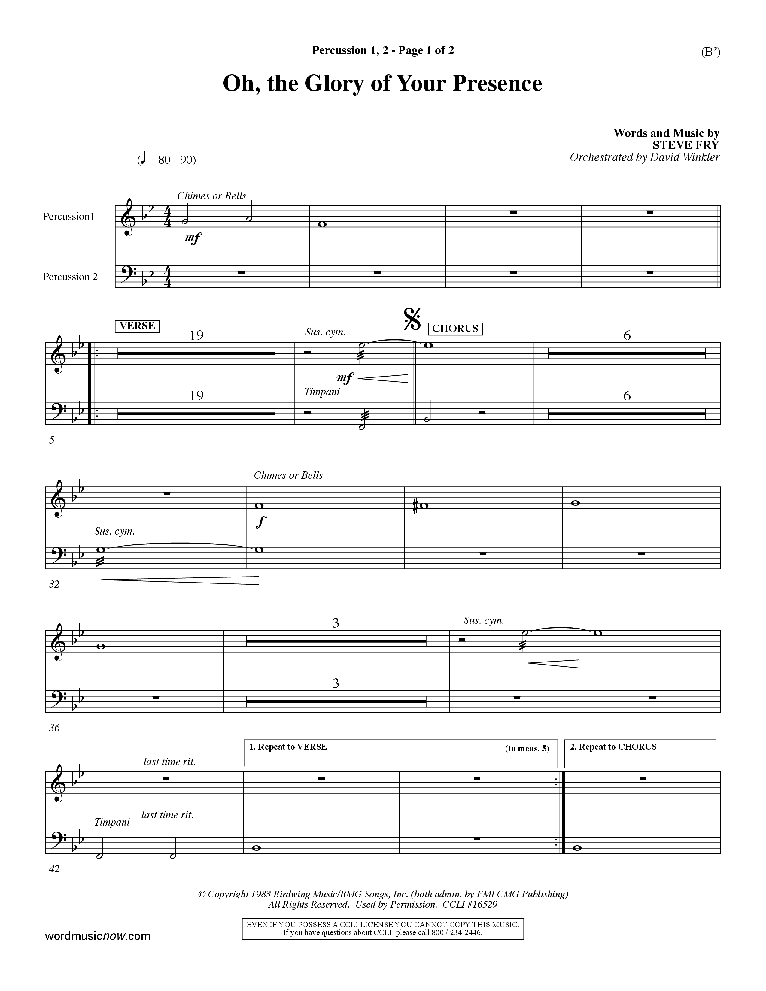 Oh The Glory Of Your Presence (Choral Anthem SATB) Percussion 1/2 (Word Music Choral / Orch. David Winkler)