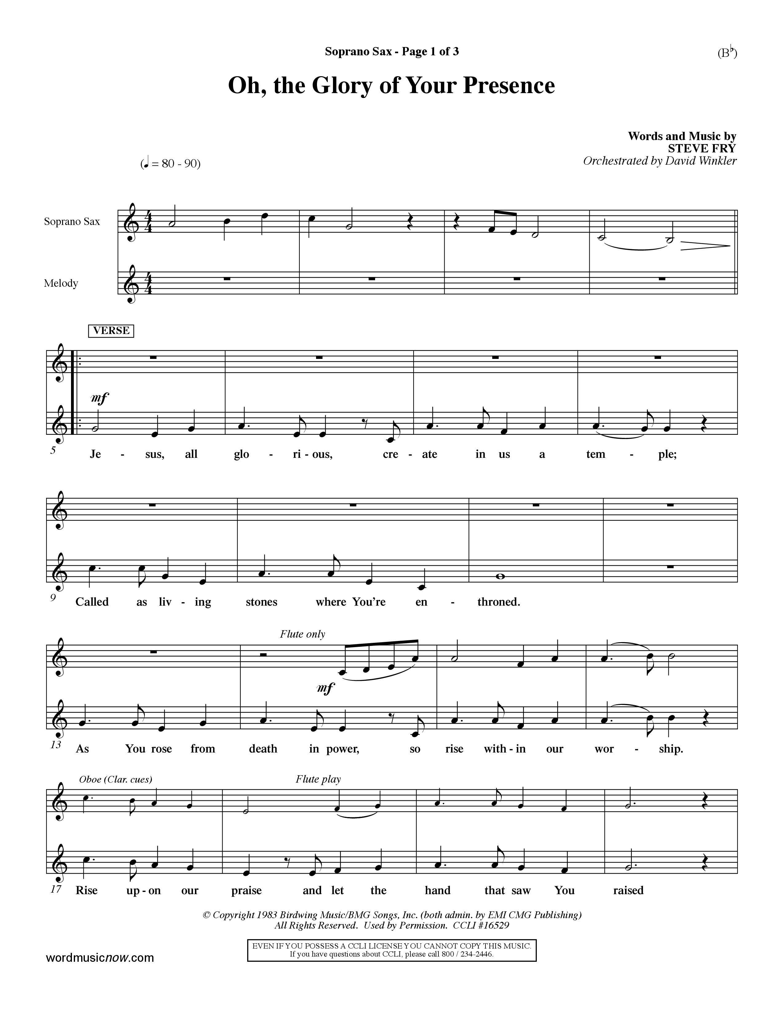 Oh The Glory Of Your Presence (Choral Anthem SATB) Saxophone (Word Music Choral / Orch. David Winkler)