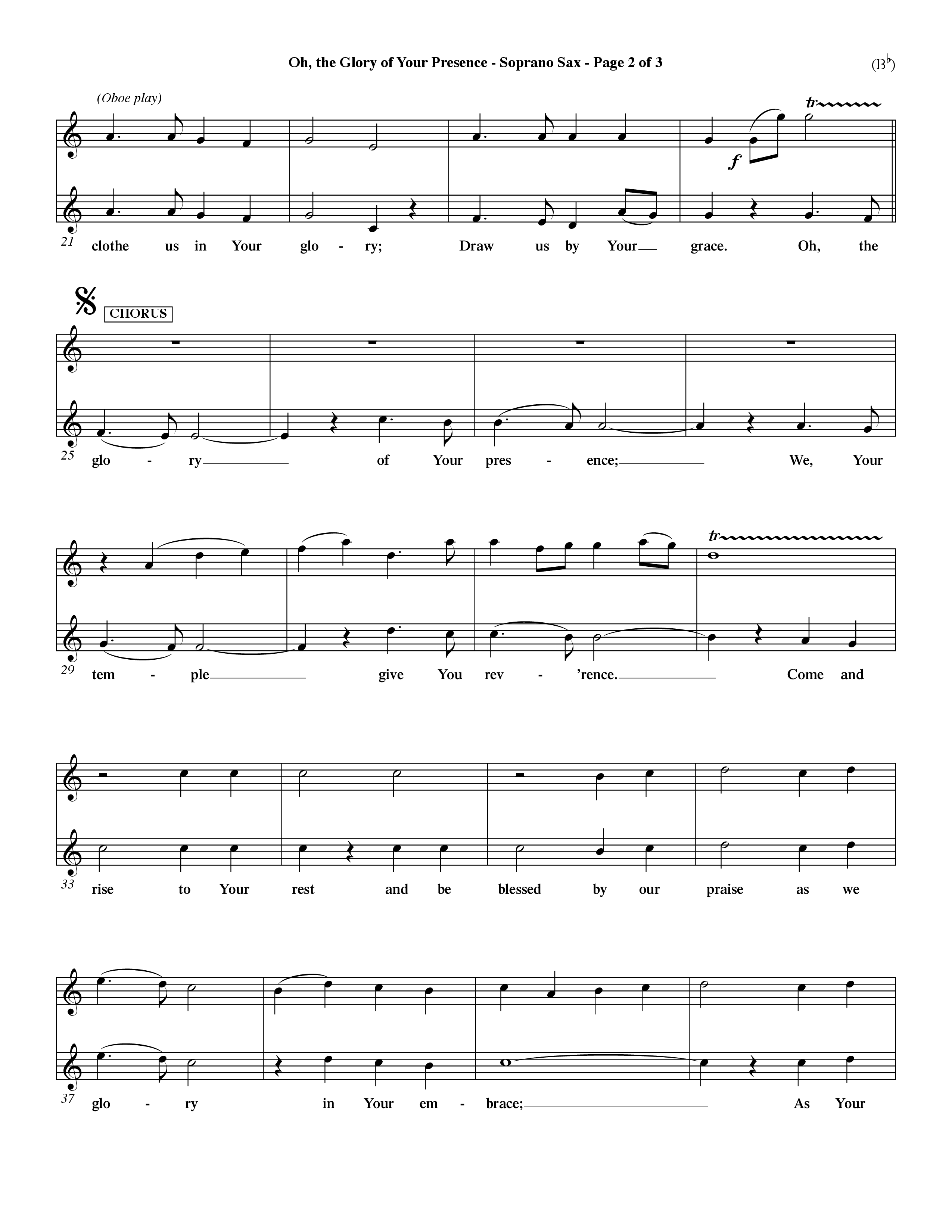 Oh The Glory Of Your Presence (Choral Anthem SATB) Saxophone (Word Music Choral / Orch. David Winkler)