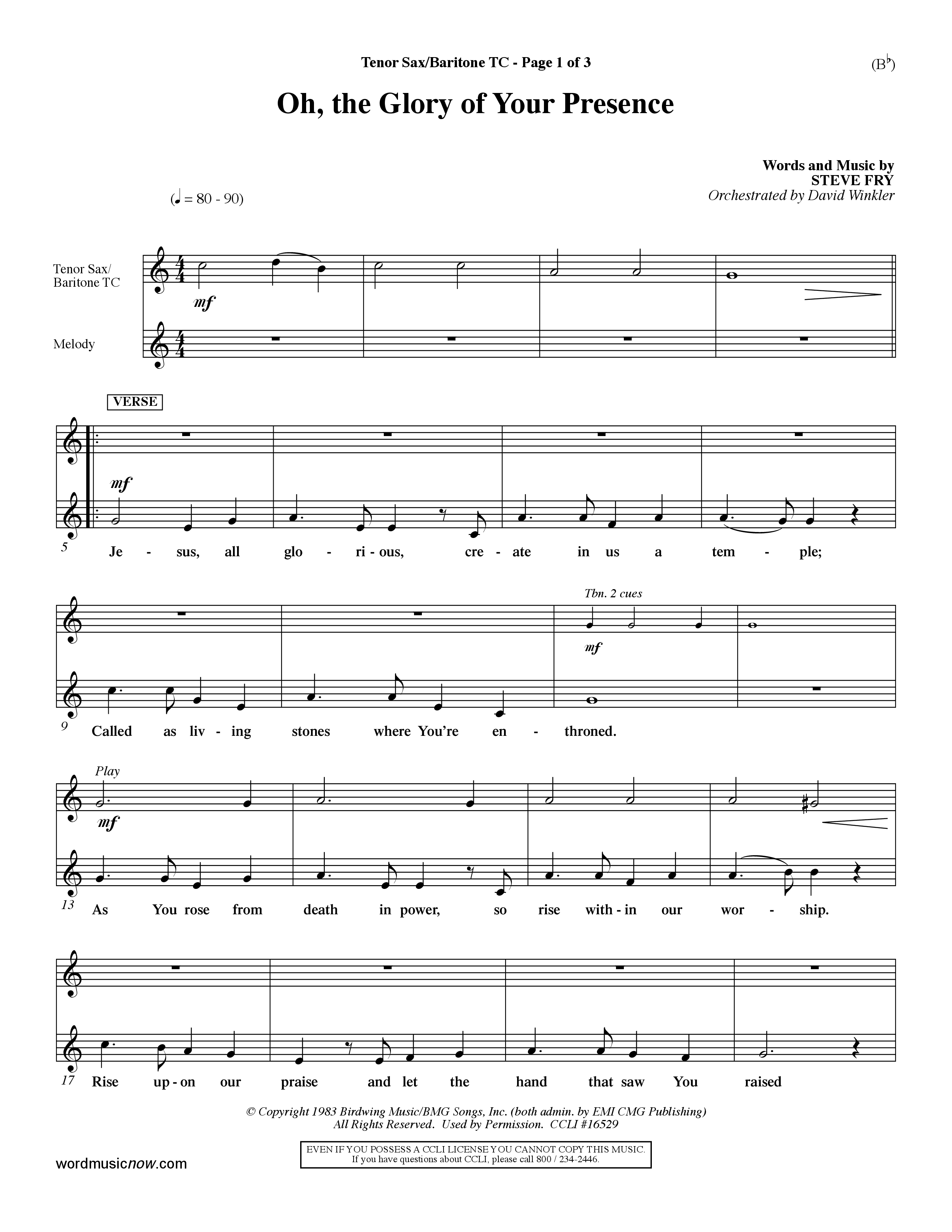 Oh The Glory Of Your Presence (Choral Anthem SATB) Tenor Sax/Baritone T.C. (Word Music Choral / Orch. David Winkler)