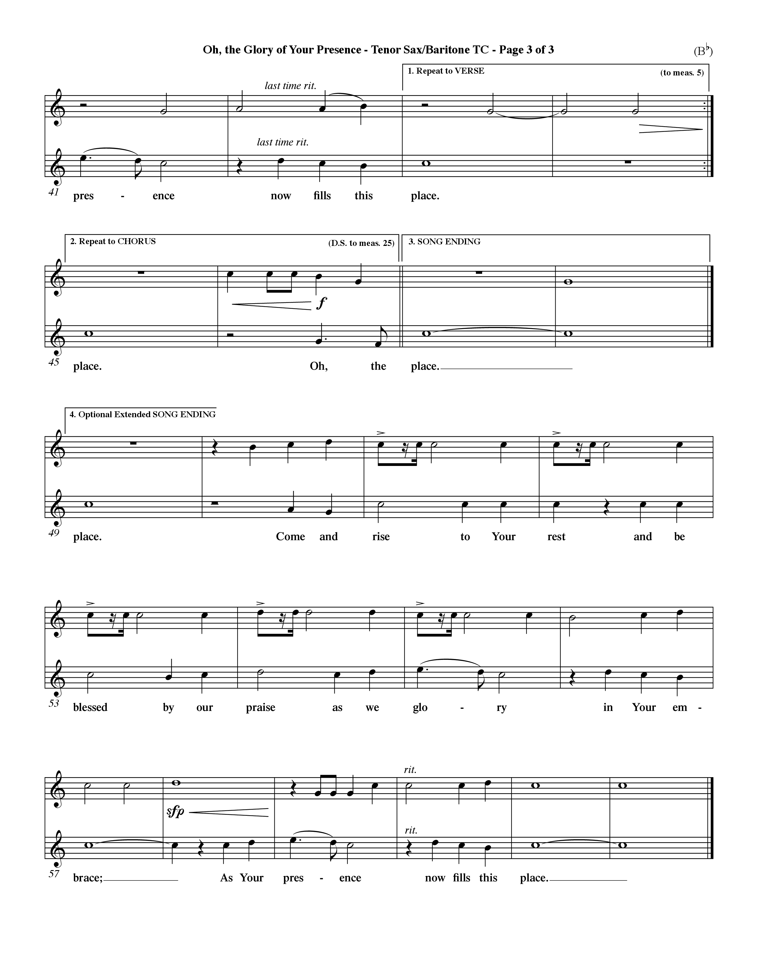 Oh The Glory Of Your Presence (Choral Anthem SATB) Tenor Sax/Baritone T.C. (Word Music Choral / Orch. David Winkler)