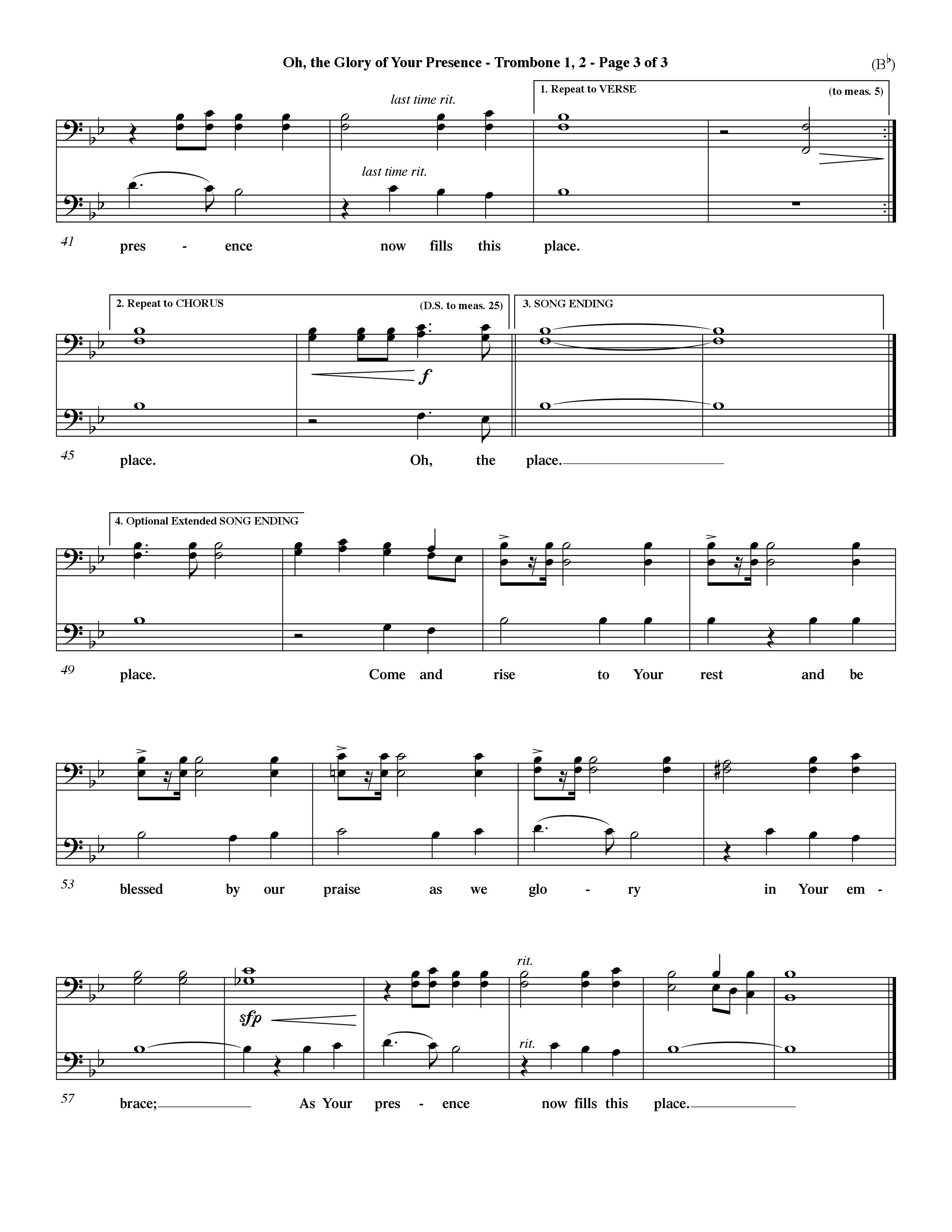 Oh The Glory Of Your Presence (Choral Anthem SATB) Trombone 1/2 (Word Music Choral / Orch. David Winkler)