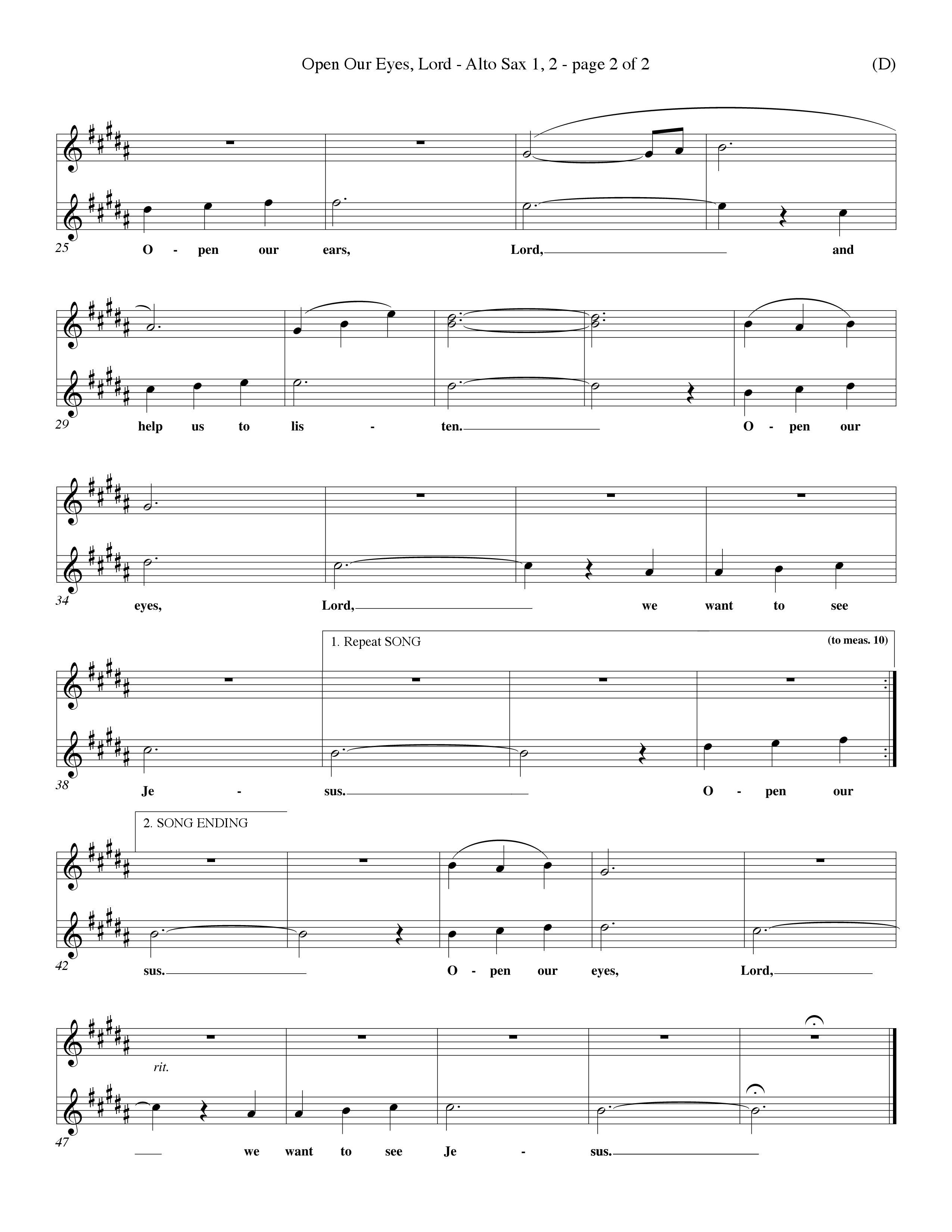 Open Our Eyes (Choral Anthem SATB) Alto Sax 1/2 (Word Music Choral / Orch. David Winkler / Orch. Wayne Yankie)
