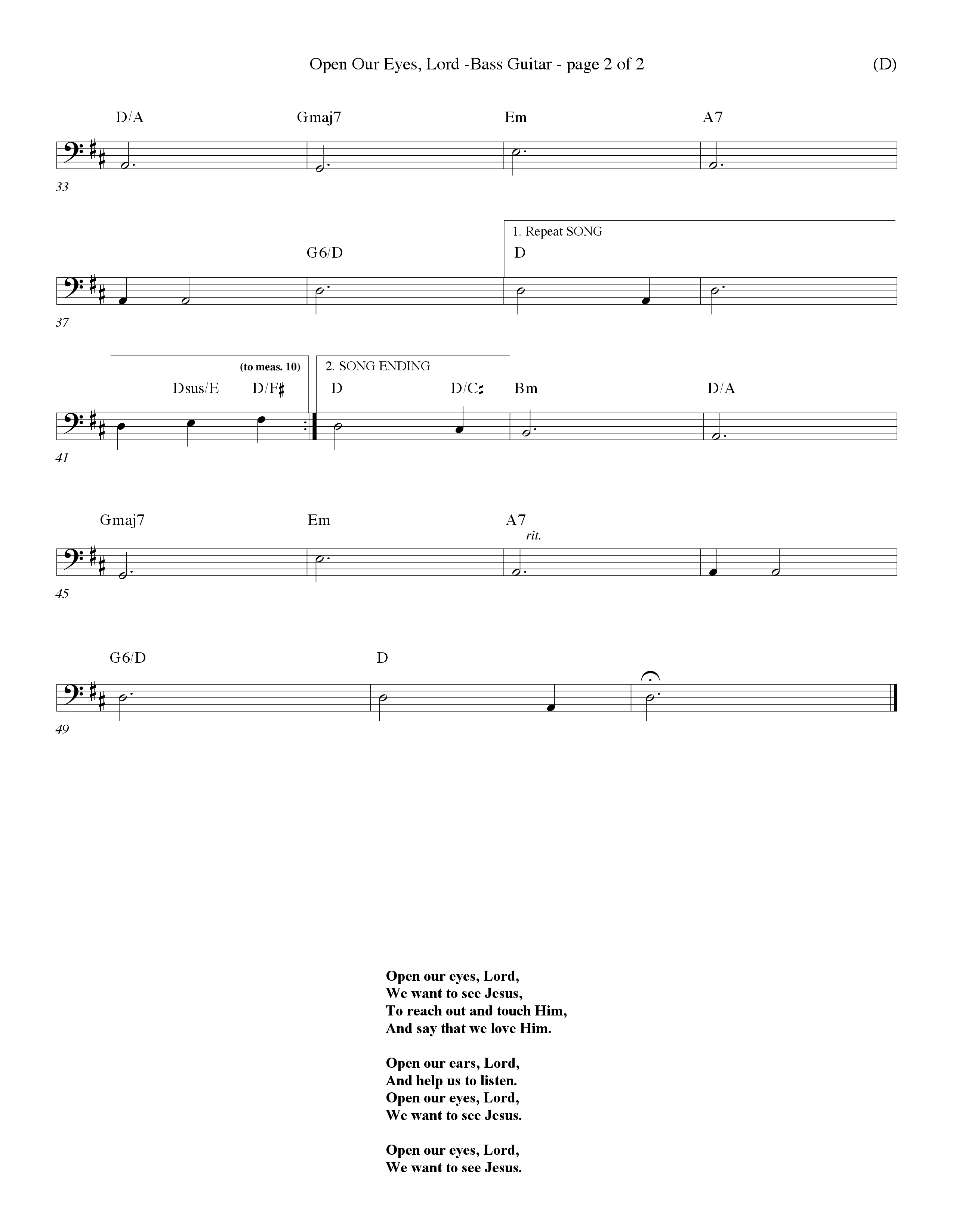 Open Our Eyes (Choral Anthem SATB) Bass Guitar (Word Music Choral / Orch. David Winkler / Orch. Wayne Yankie)