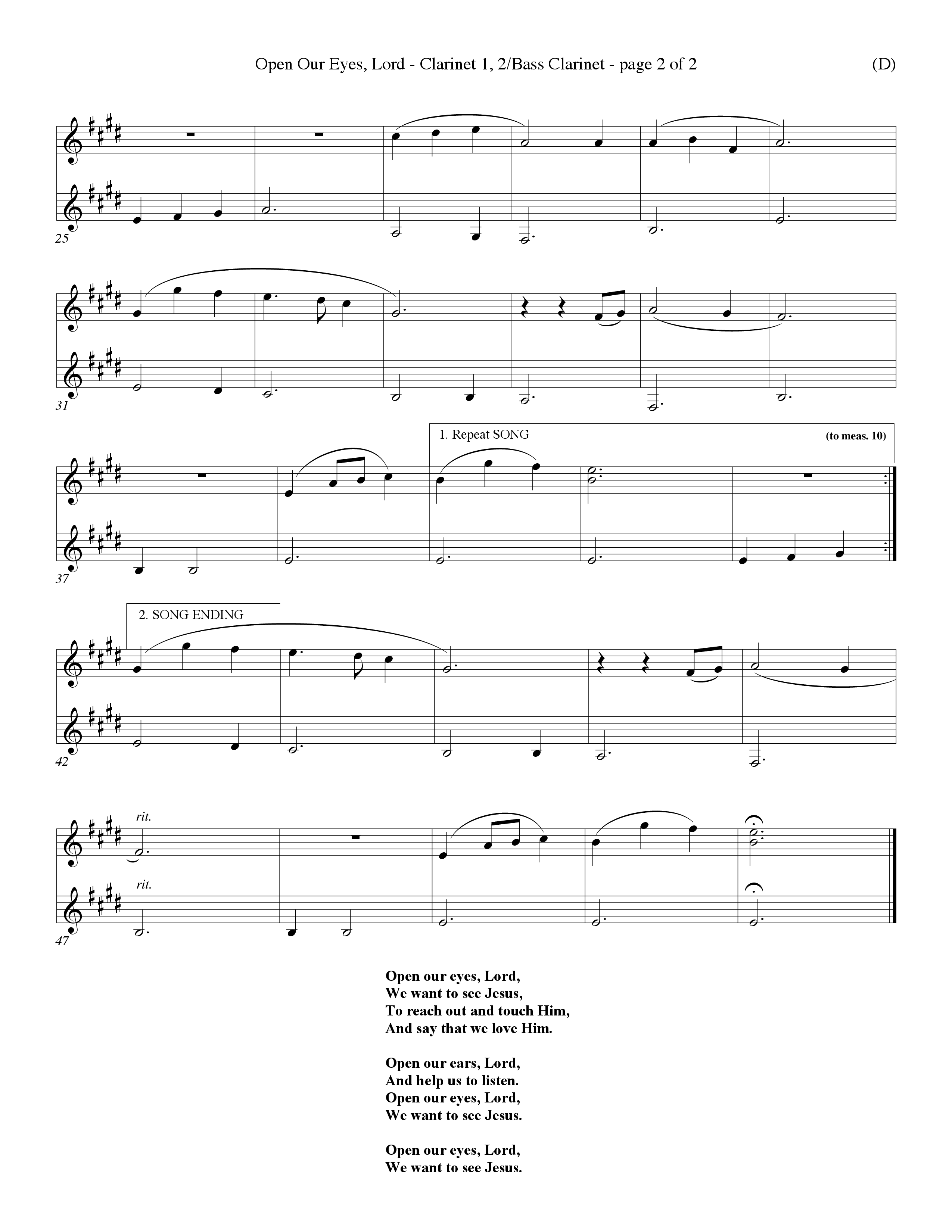 Open Our Eyes (Choral Anthem SATB) Clarinet 1/2, Bass Clarinet (Word Music Choral / Orch. David Winkler / Orch. Wayne Yankie)
