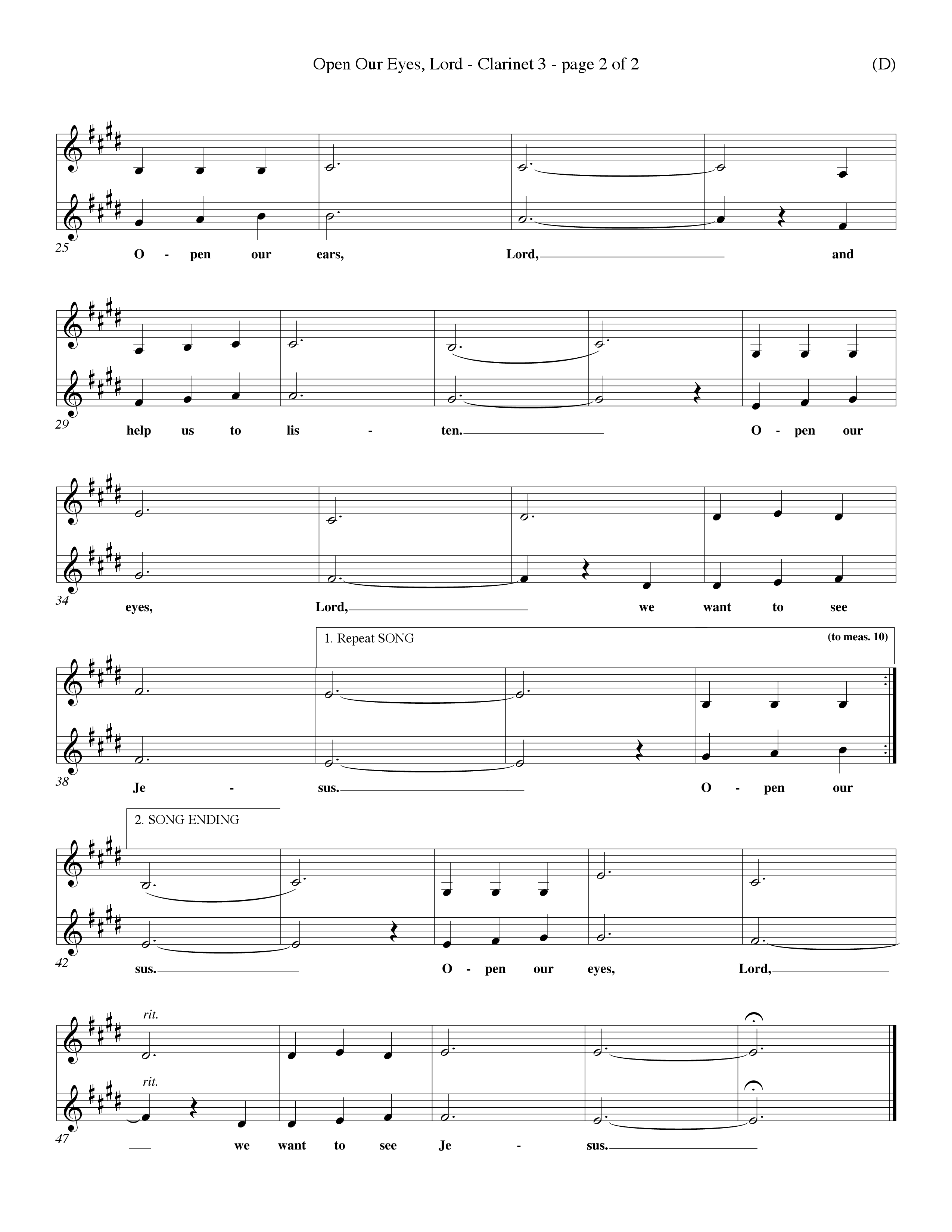 Open Our Eyes (Choral Anthem SATB) Clarinet 3 (Word Music Choral / Orch. David Winkler / Orch. Wayne Yankie)