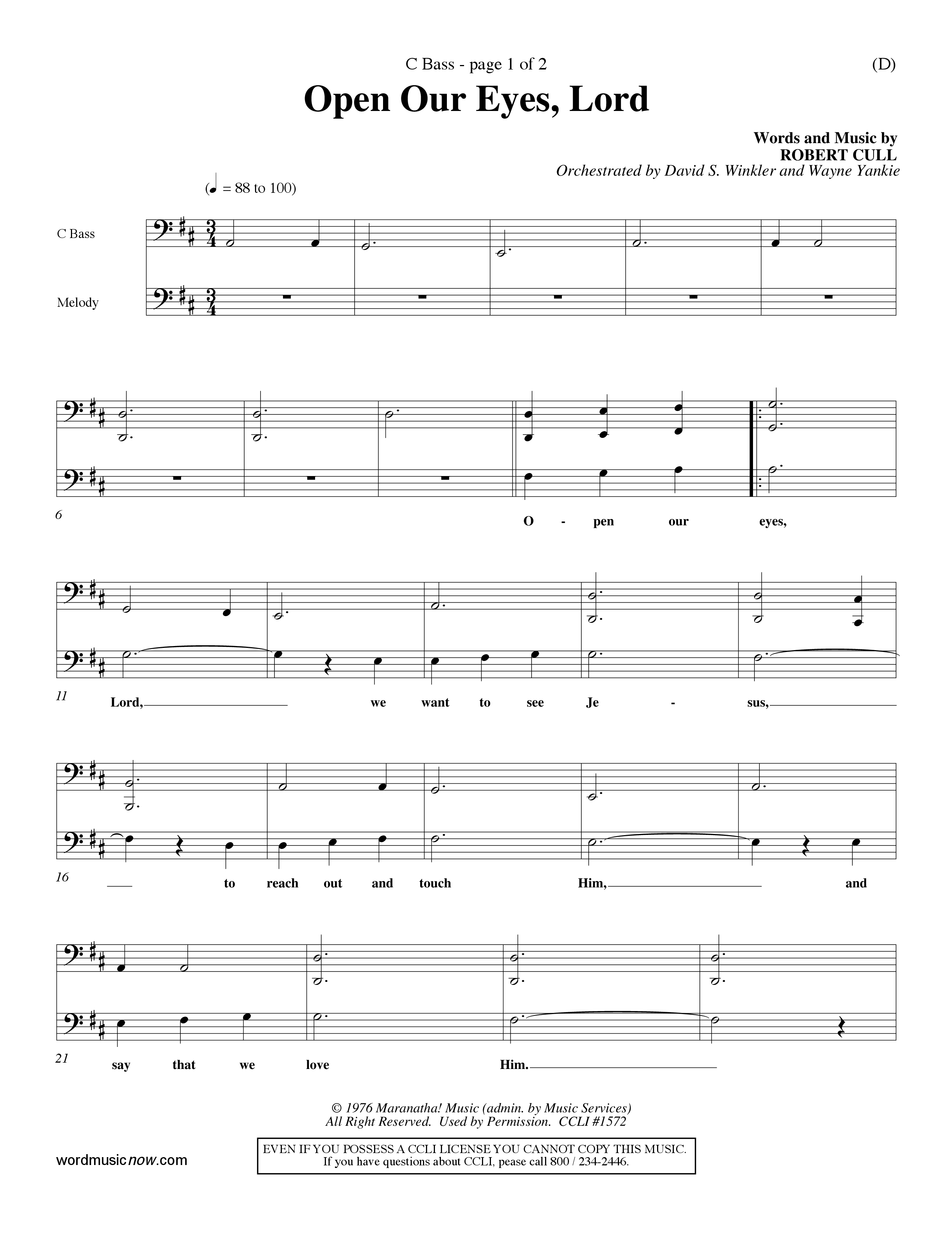 Open Our Eyes (Choral Anthem SATB) Contrabass (Word Music Choral / Orch. David Winkler / Orch. Wayne Yankie)