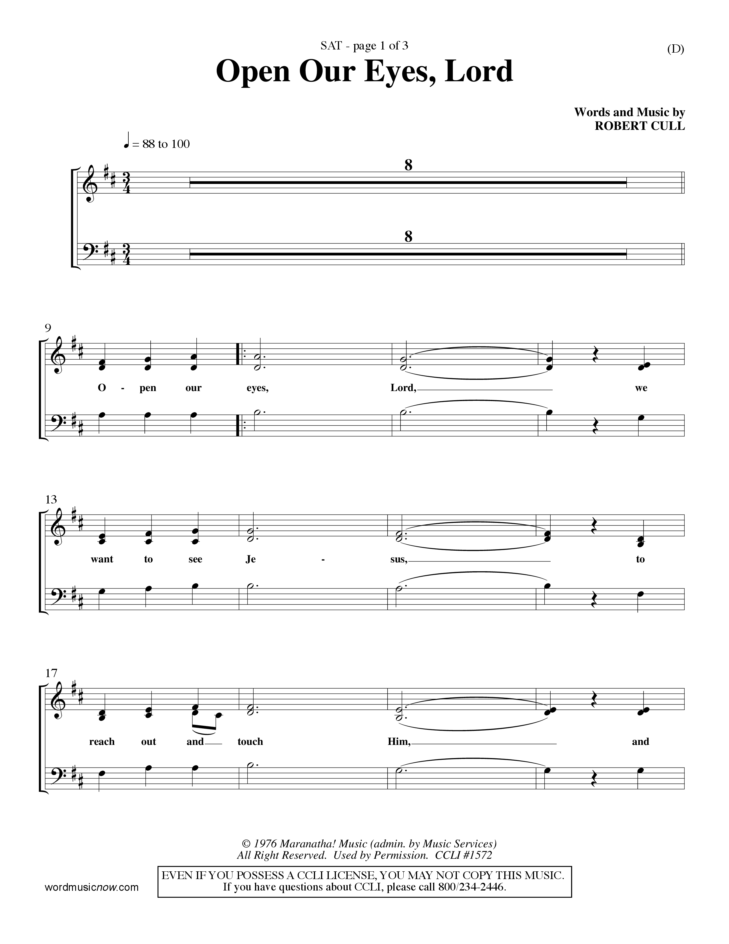 Open Our Eyes (Choral Anthem SATB) Lead Sheet (SAT) (Word Music Choral / Orch. David Winkler / Orch. Wayne Yankie)