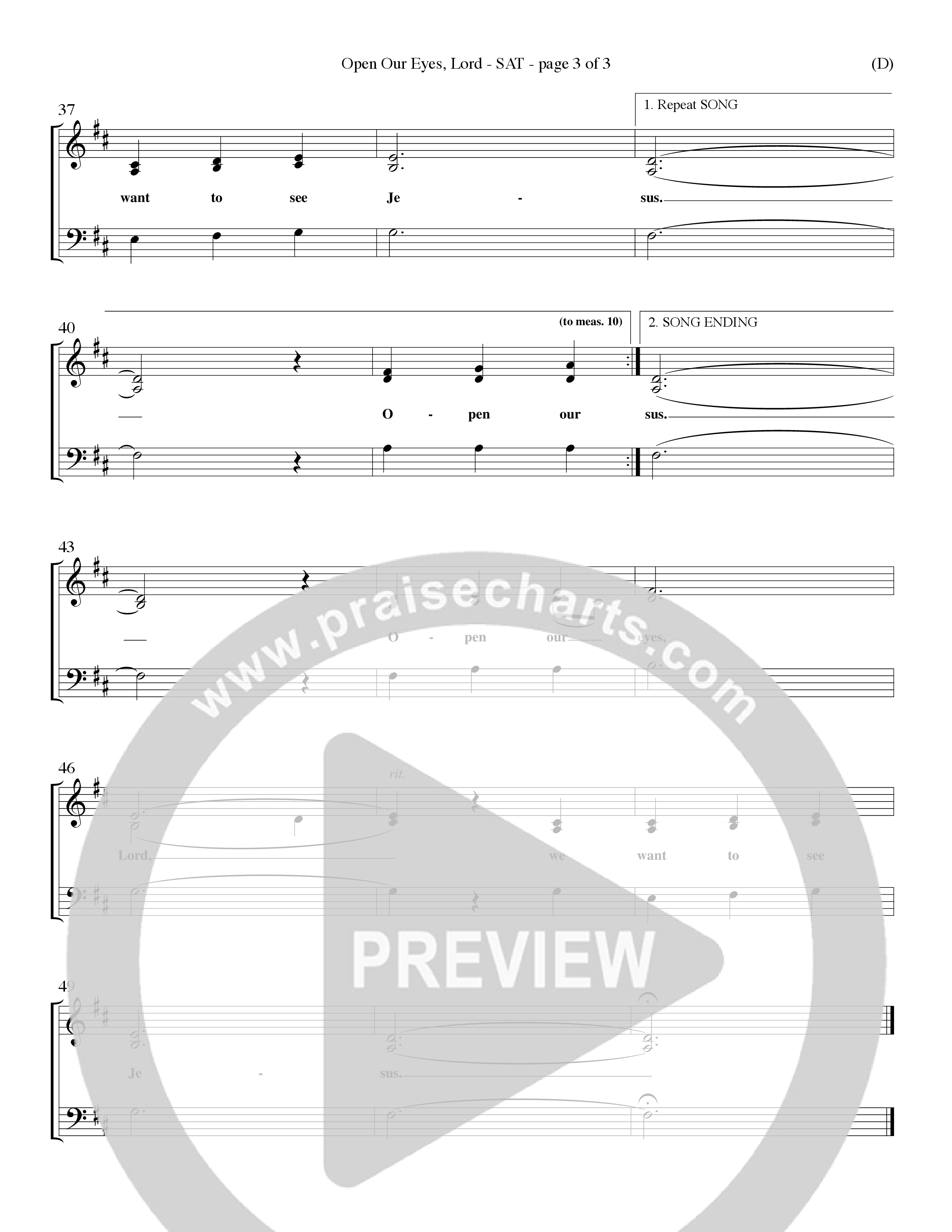 Open Our Eyes (Choral Anthem SATB) Lead Sheet (SAT) (Word Music Choral / Orch. David Winkler / Orch. Wayne Yankie)
