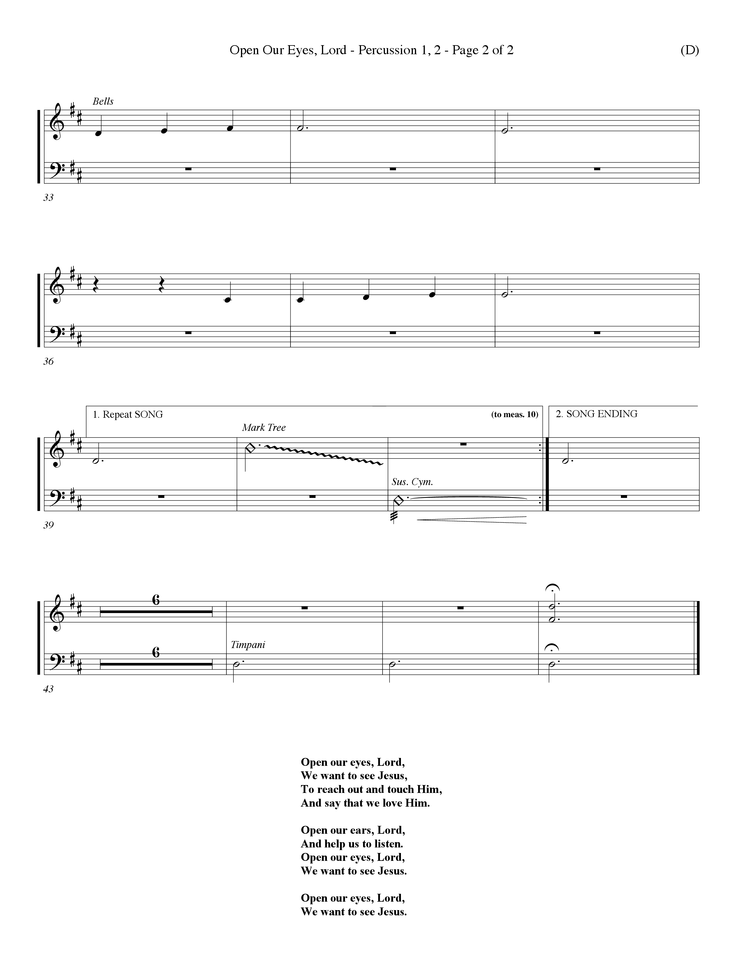 Open Our Eyes (Choral Anthem SATB) Percussion 1/2 (Word Music Choral / Orch. David Winkler / Orch. Wayne Yankie)