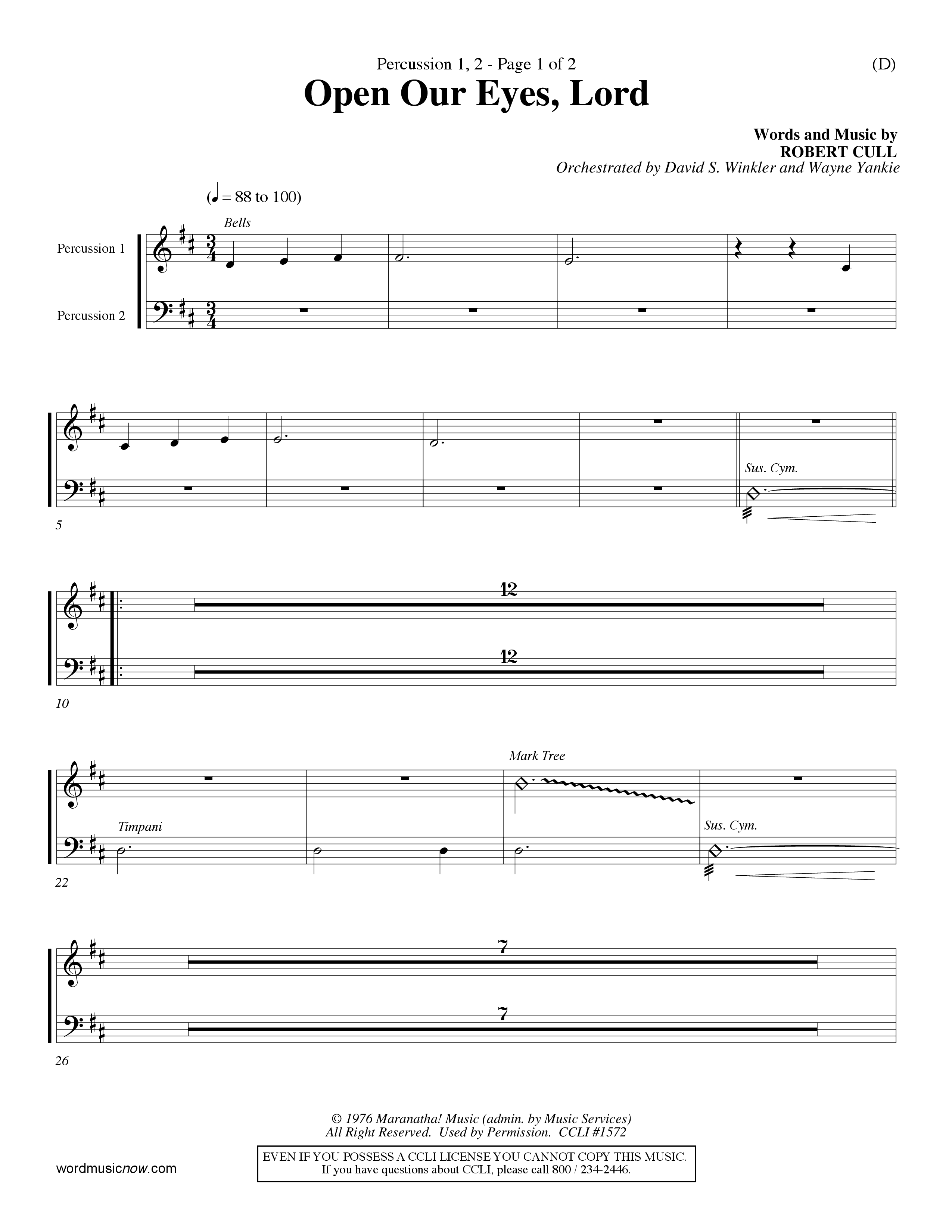 Open Our Eyes (Choral Anthem SATB) Percussion 1/2 (Word Music Choral / Orch. David Winkler / Orch. Wayne Yankie)