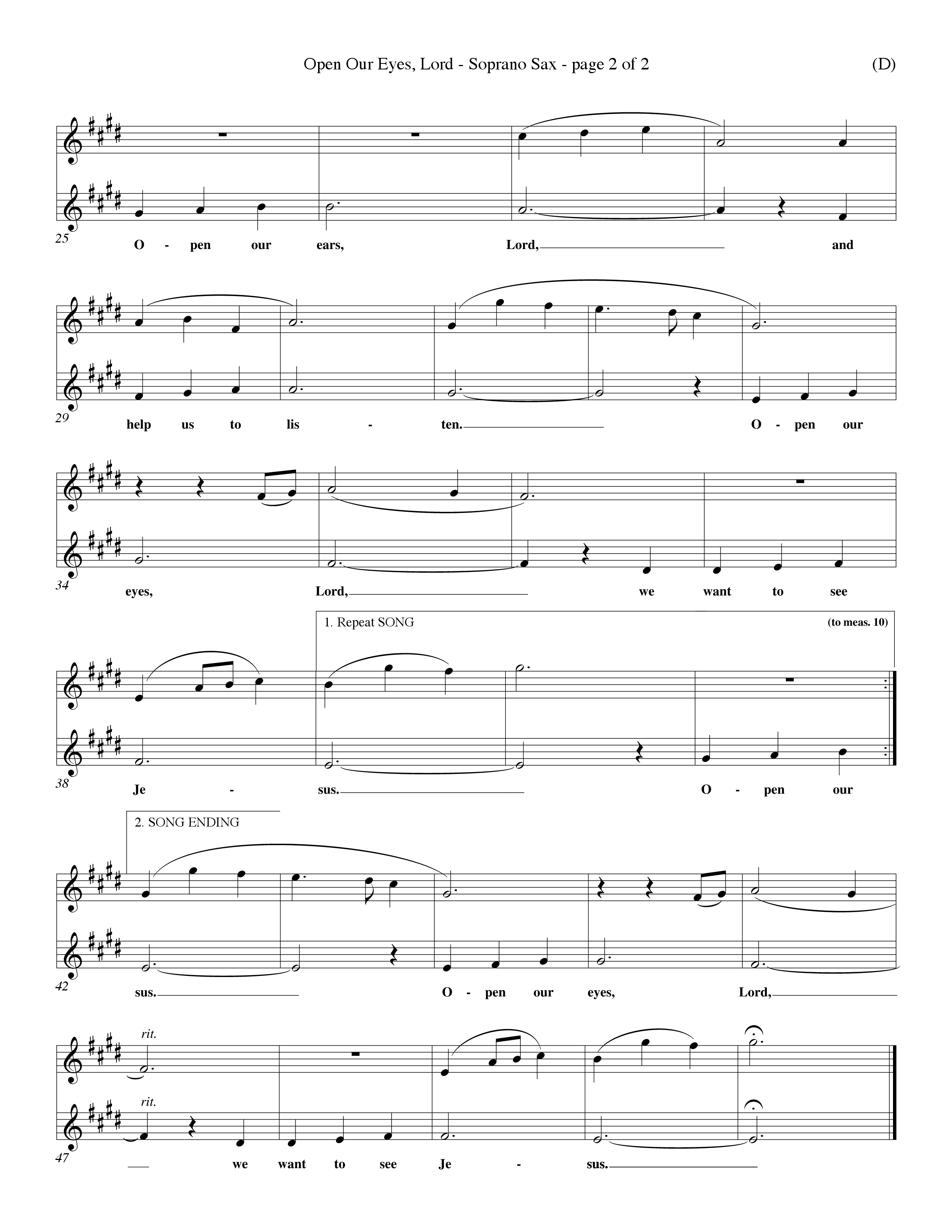 Open Our Eyes (Choral Anthem SATB) Saxophone (Word Music Choral / Orch. David Winkler / Orch. Wayne Yankie)