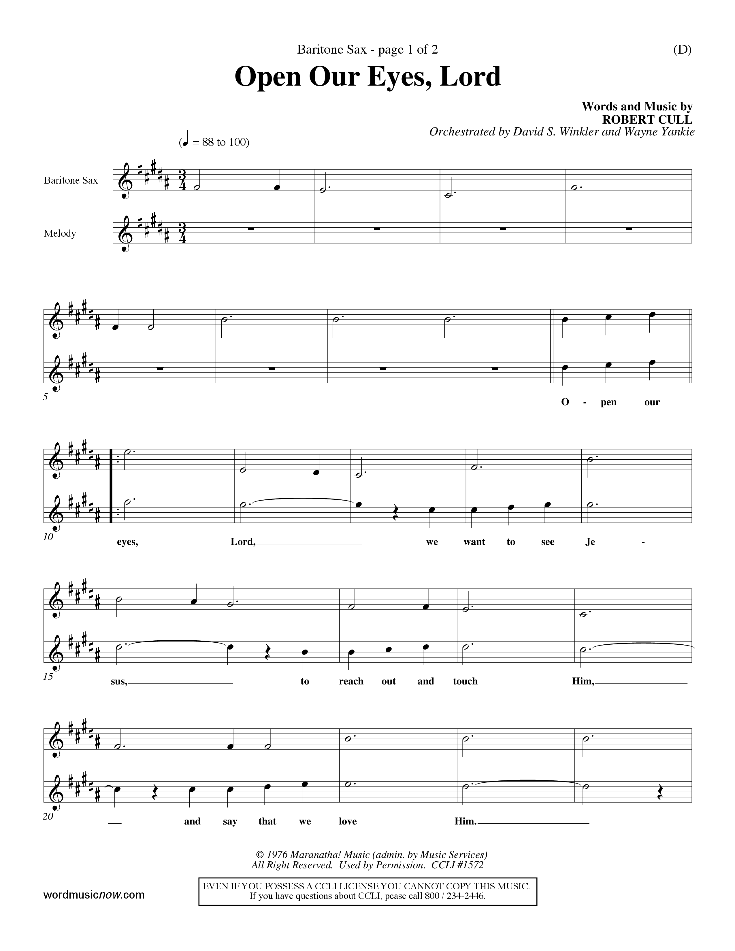 Open Our Eyes (Choral Anthem SATB) Saxophone (Word Music Choral / Orch. David Winkler / Orch. Wayne Yankie)