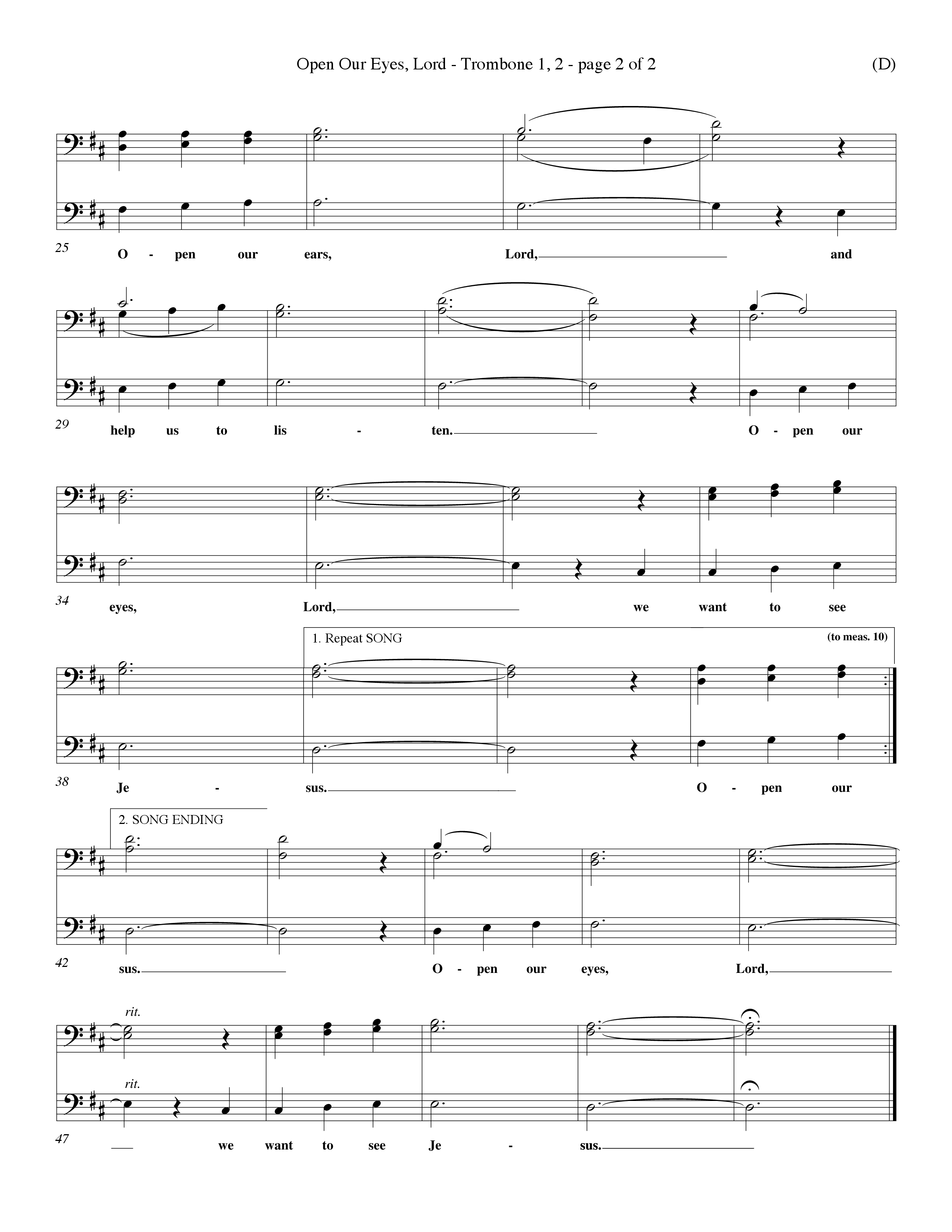Open Our Eyes (Choral Anthem SATB) Trombone 1/2 (Word Music Choral / Orch. David Winkler / Orch. Wayne Yankie)