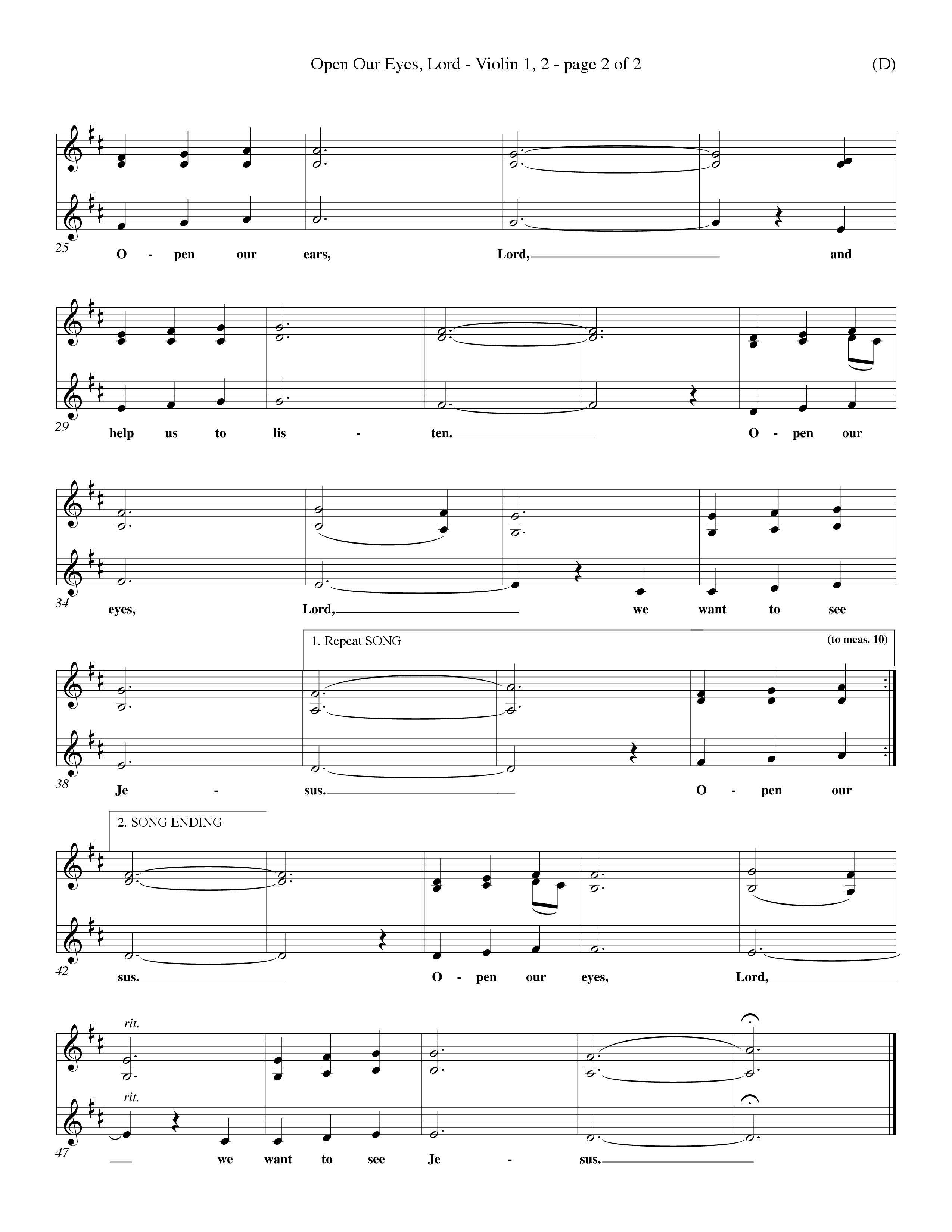 Open Our Eyes (Choral Anthem SATB) Violin 1/2 (Word Music Choral / Orch. David Winkler / Orch. Wayne Yankie)