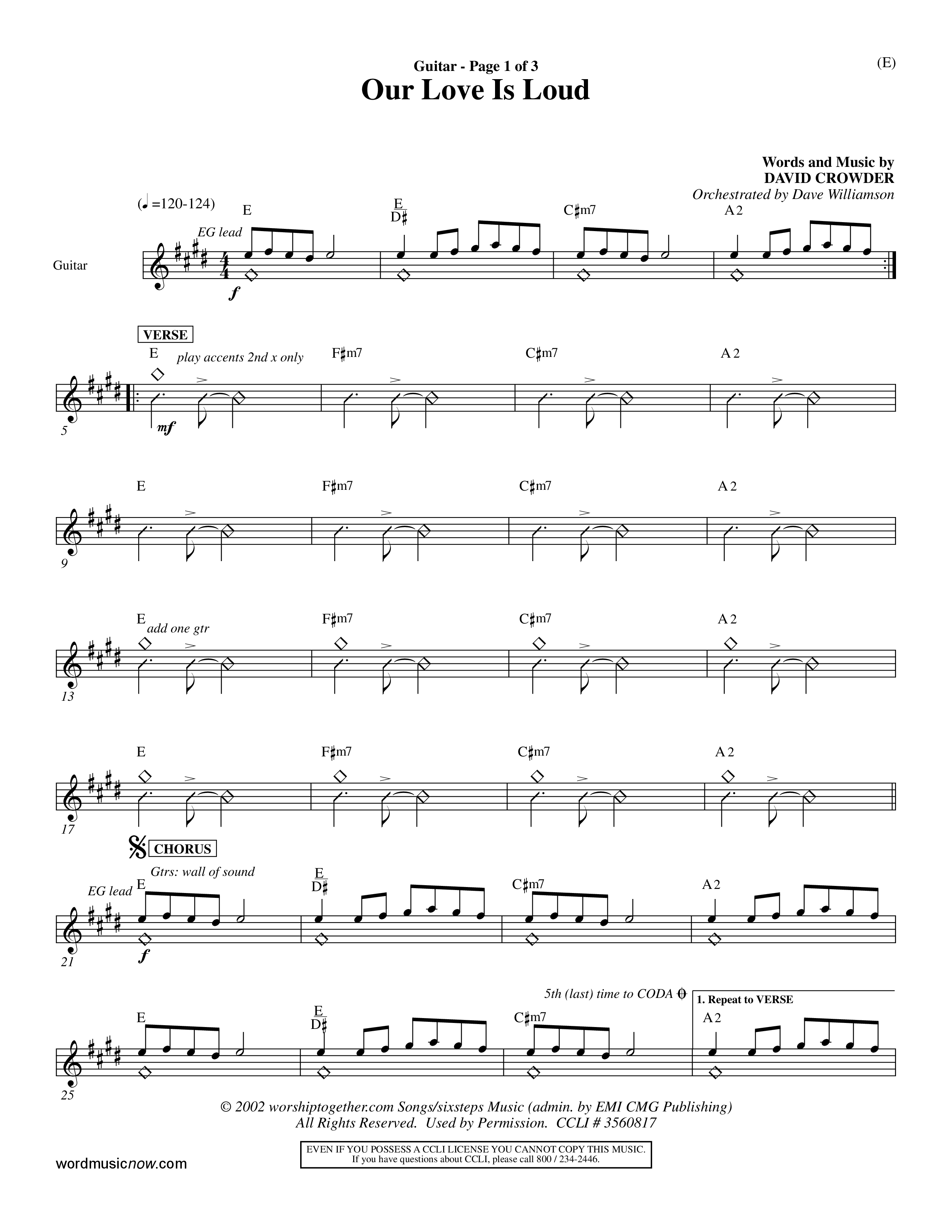 Our Love Is Loud (Choral Anthem SATB) Acoustic Guitar (Word Music Choral / Orch. Dave Williamson)