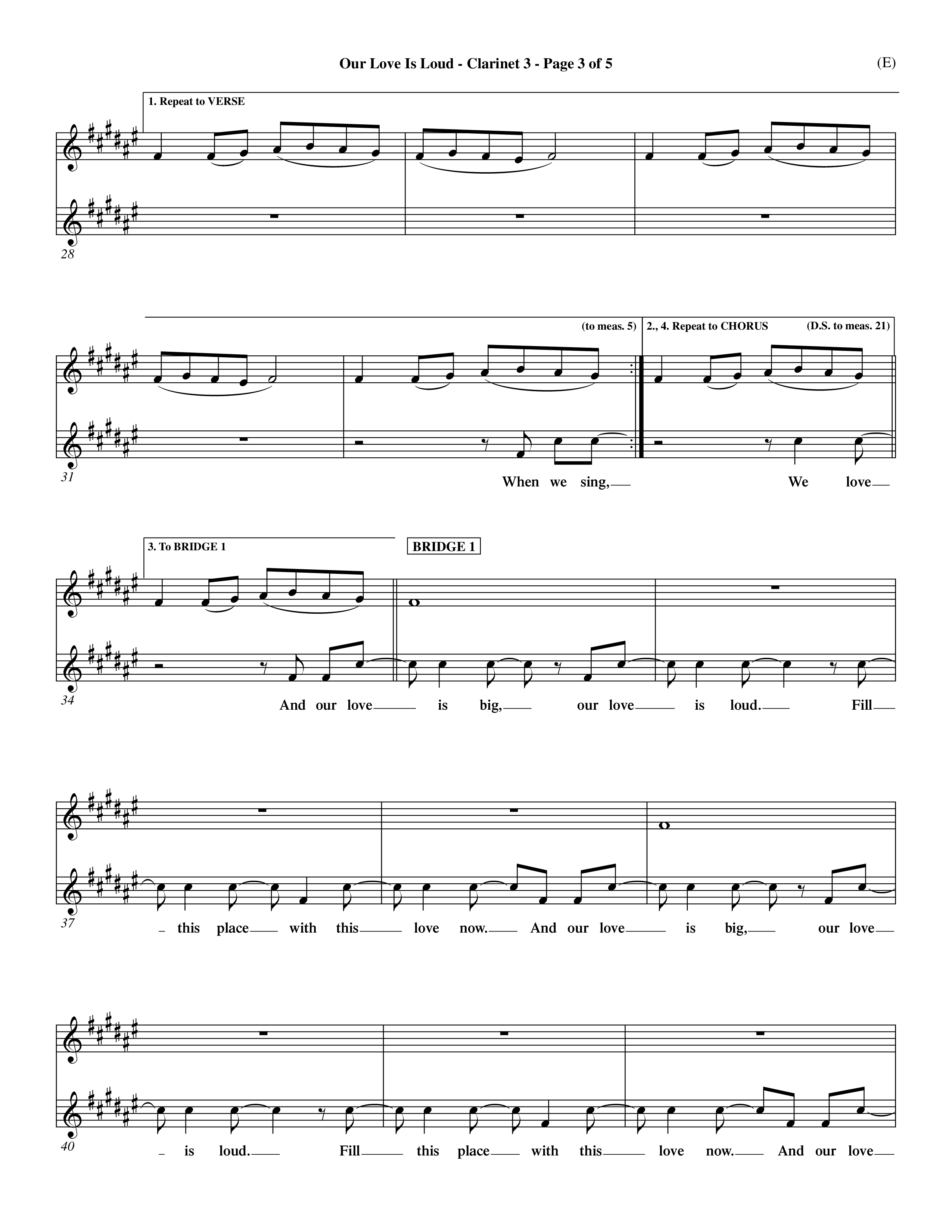 Our Love Is Loud (Choral Anthem SATB) Clarinet 3 (Word Music Choral / Orch. Dave Williamson)