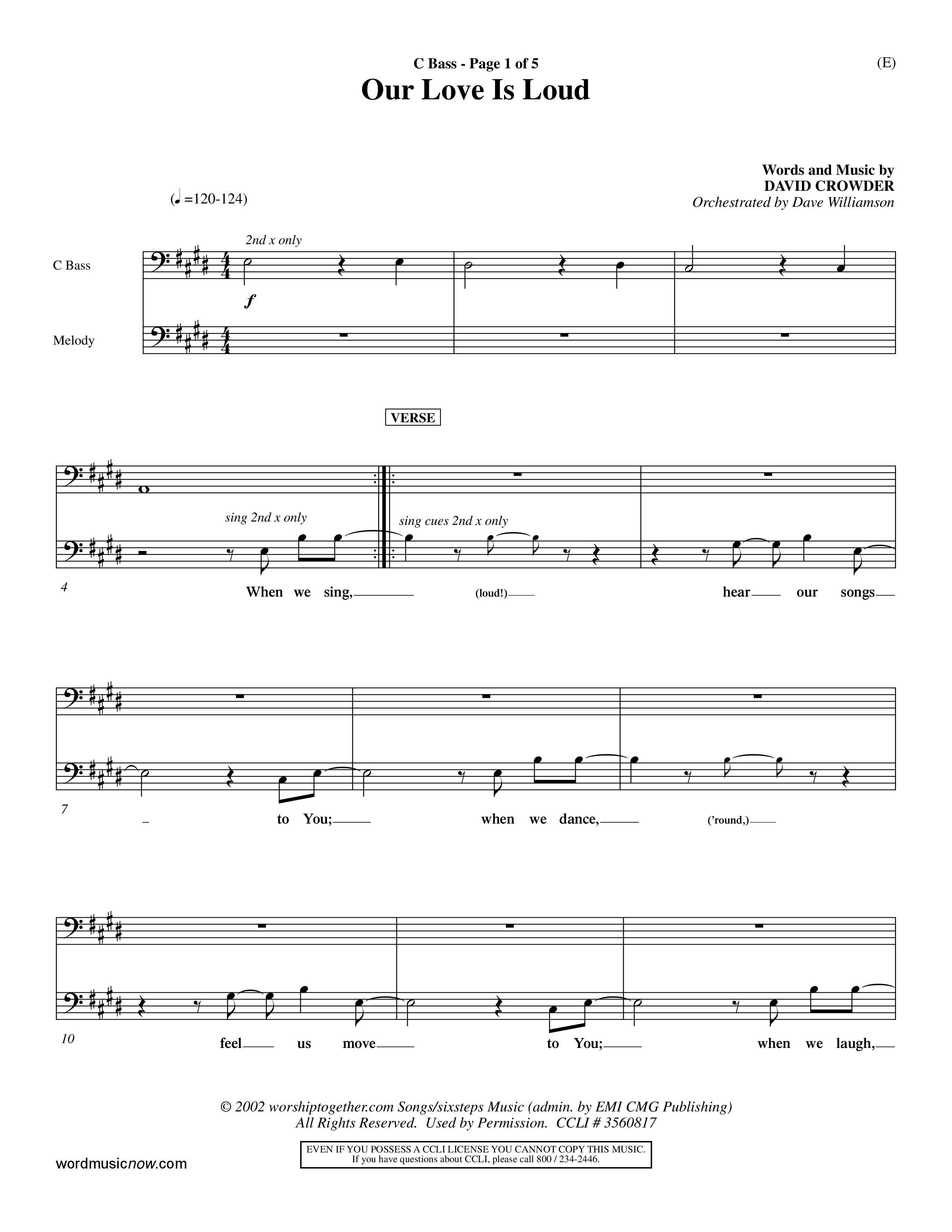 Our Love Is Loud (Choral Anthem SATB) Contrabass (Word Music Choral / Orch. Dave Williamson)