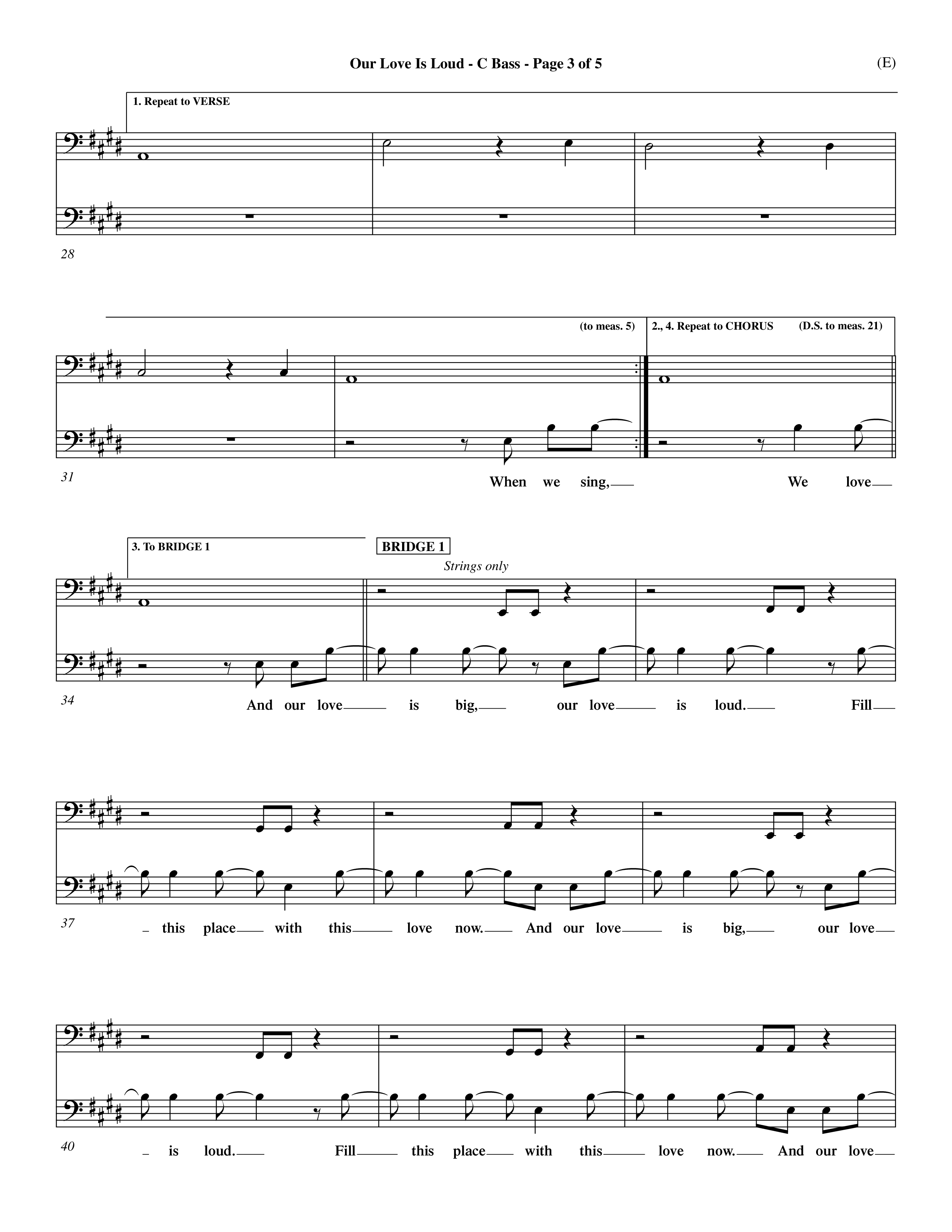 Our Love Is Loud (Choral Anthem SATB) Contrabass (Word Music Choral / Orch. Dave Williamson)