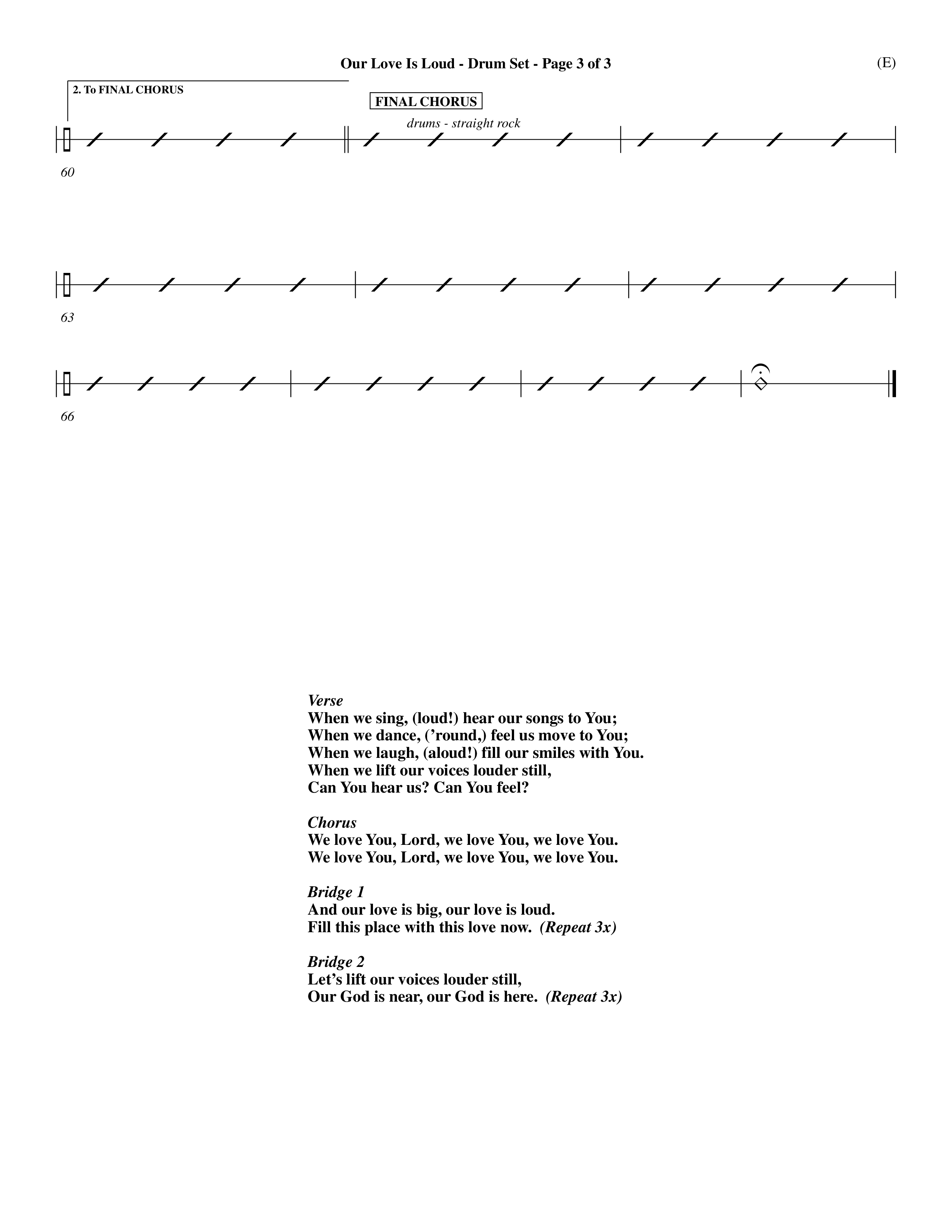 Our Love Is Loud (Choral Anthem SATB) Drum Set (Word Music Choral / Orch. Dave Williamson)