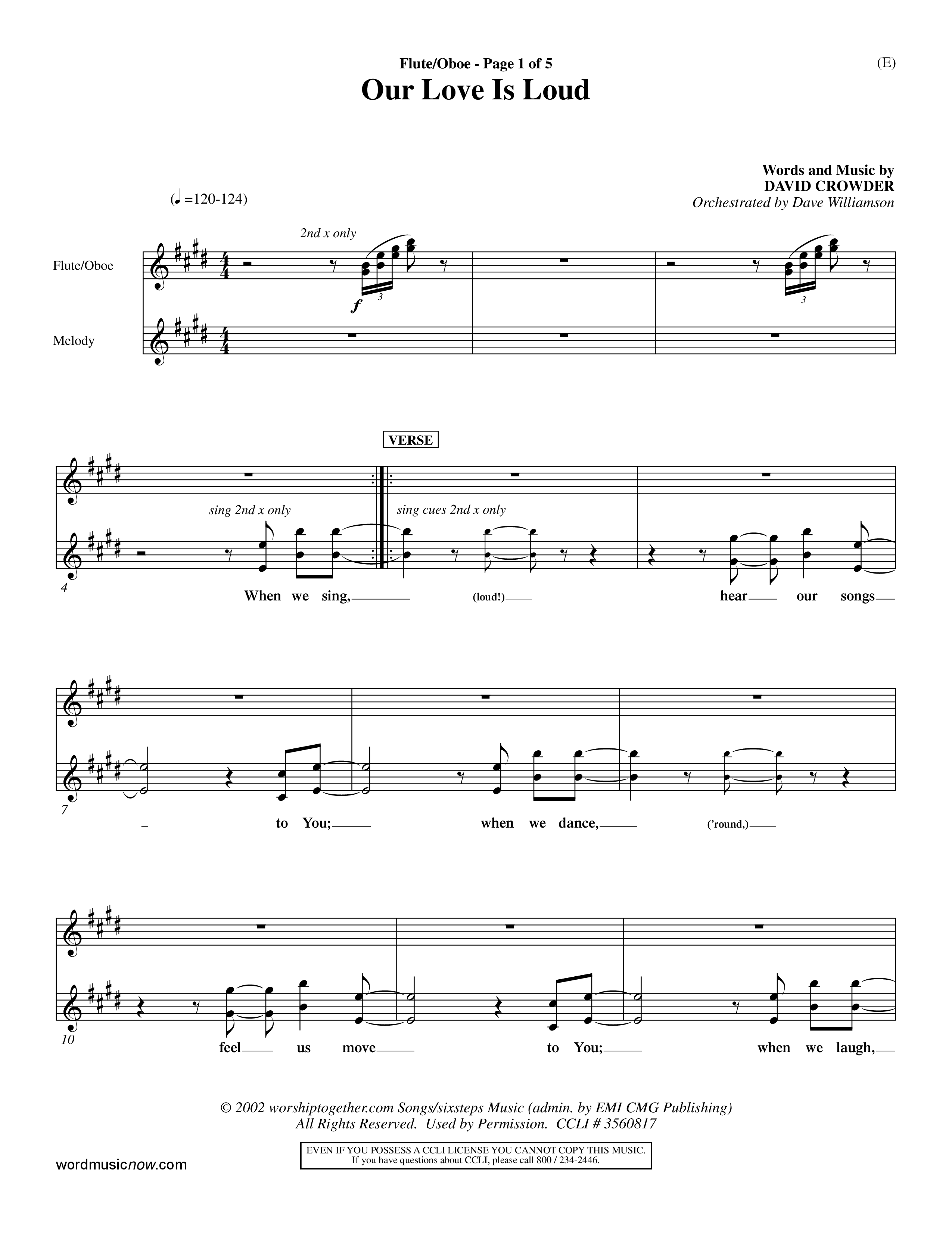 Our Love Is Loud (Choral Anthem SATB) Flute/Oboe (Word Music Choral / Orch. Dave Williamson)