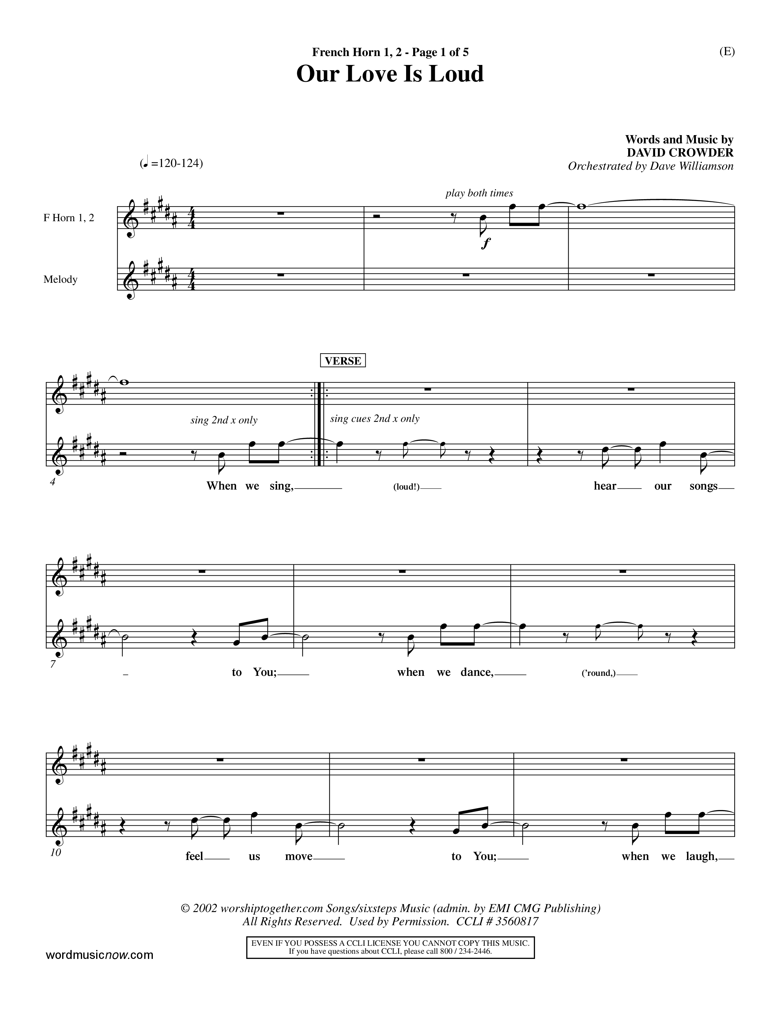 Our Love Is Loud (Choral Anthem SATB) French Horn (Word Music Choral / Orch. Dave Williamson)