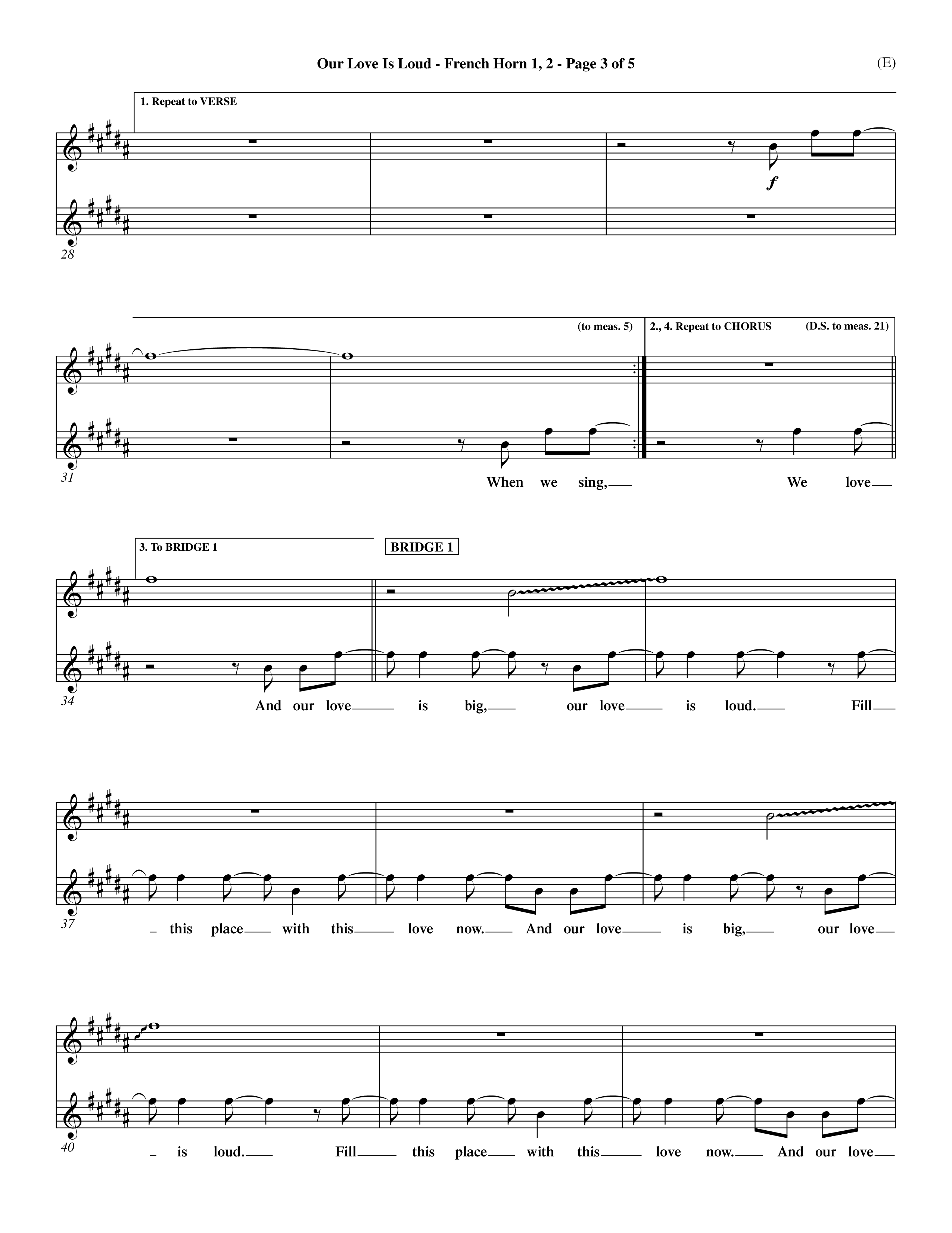 Our Love Is Loud (Choral Anthem SATB) French Horn (Word Music Choral / Orch. Dave Williamson)