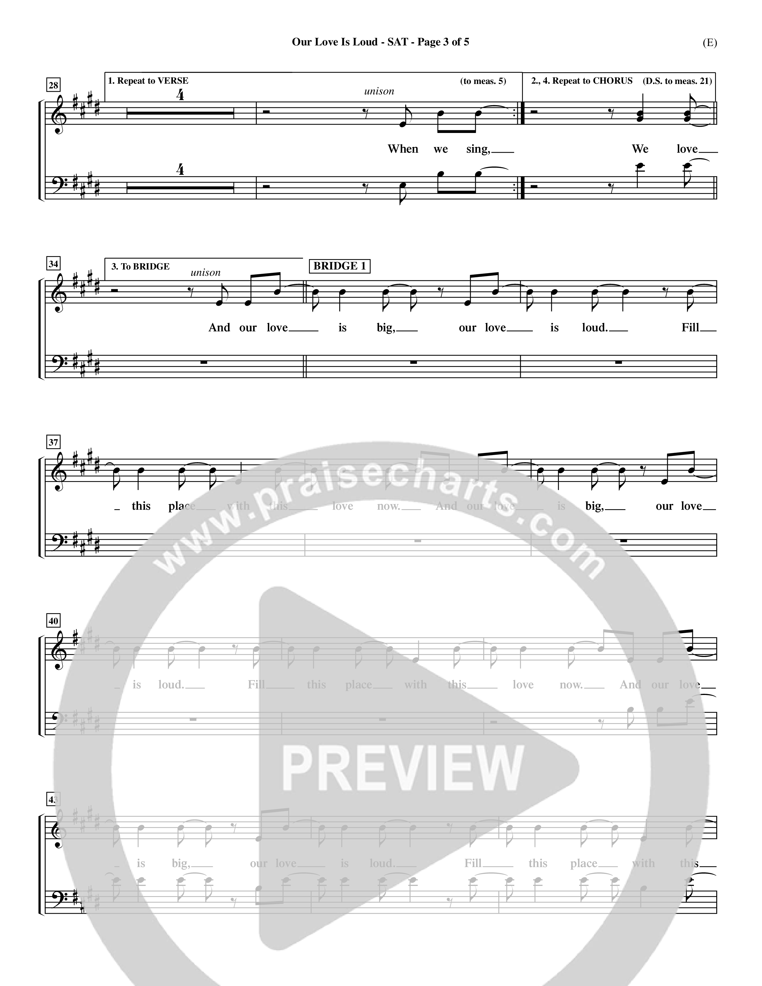 Our Love Is Loud (Choral Anthem SATB) Lead Sheet (SAT) (Word Music Choral / Orch. Dave Williamson)
