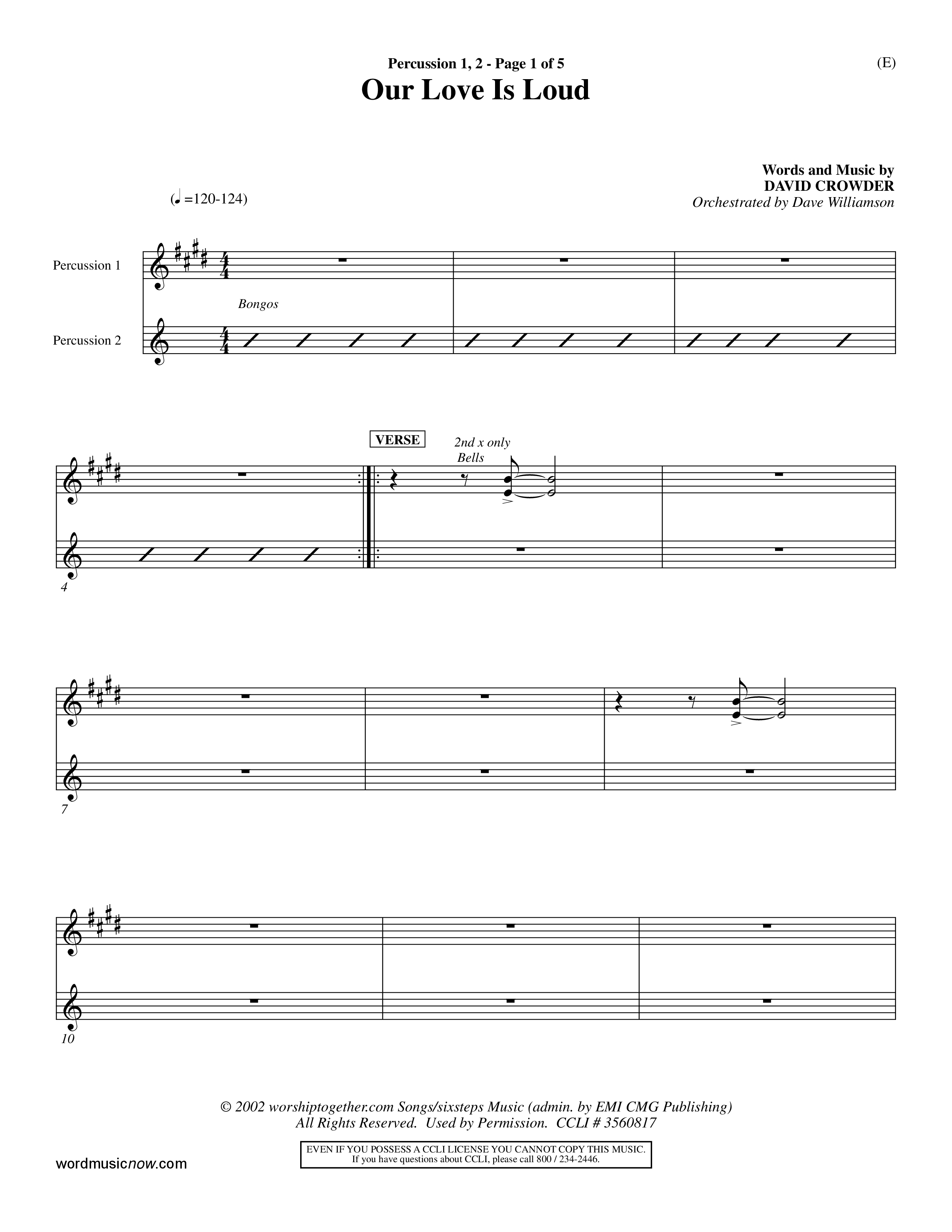 Our Love Is Loud (Choral Anthem SATB) Percussion 1/2 (Word Music Choral / Orch. Dave Williamson)