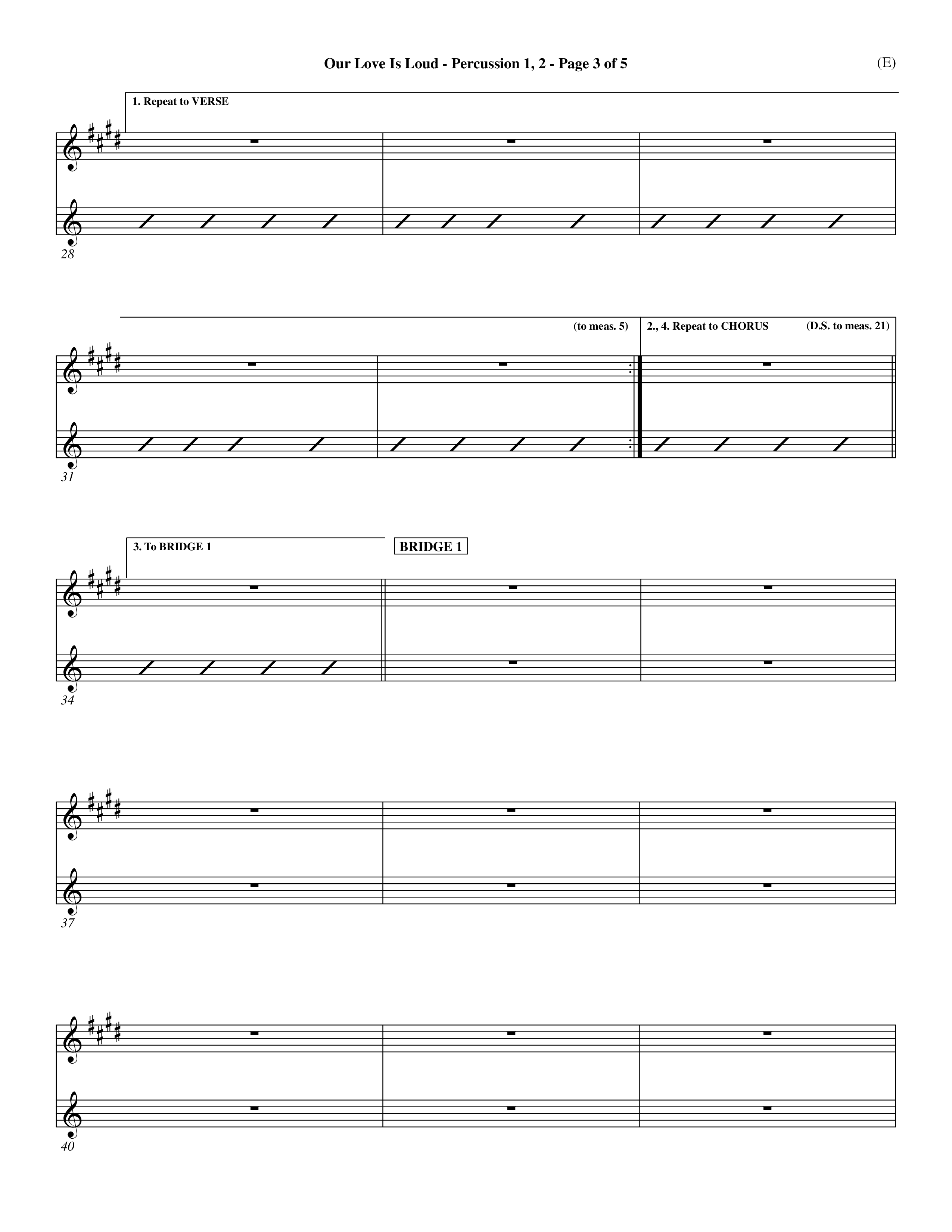 Our Love Is Loud (Choral Anthem SATB) Percussion 1/2 (Word Music Choral / Orch. Dave Williamson)